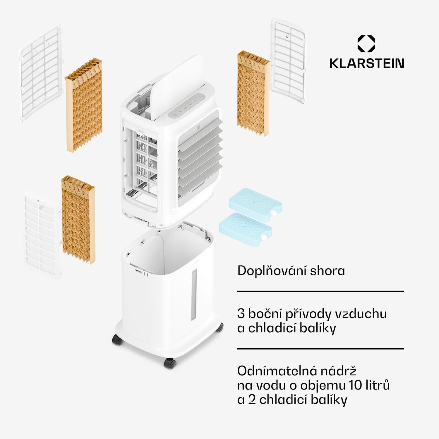 Breezcube inteligentní ochlazovač vzduchu s vodním chlazením | 340 m³/h | 10 l | 30 m² | 3 režimy | 50 W Bílá