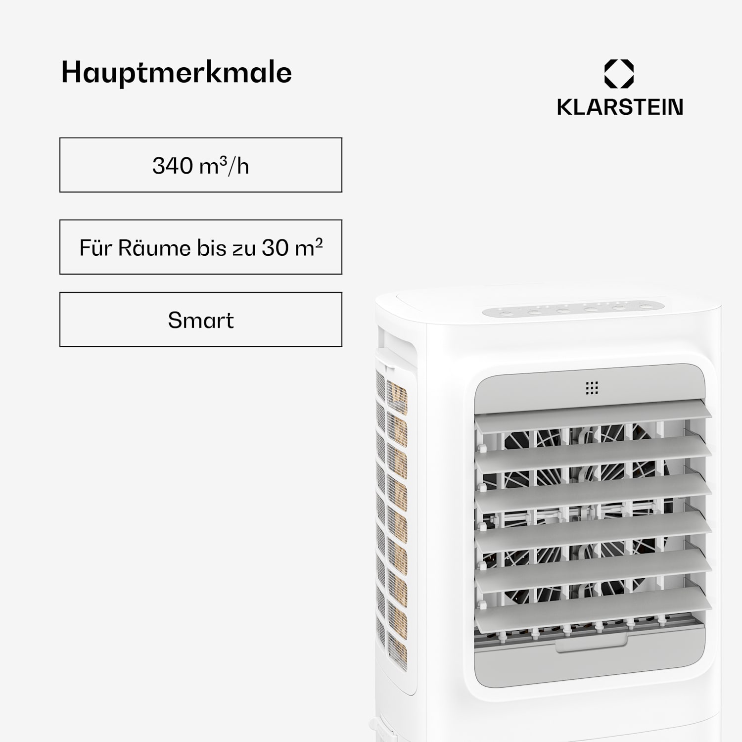 Breezcube Smarter Luftkühler mit Wasserkühlung | 340 m³/h | 10 l | 30 m² | 3 Modi | 50 W Weiß