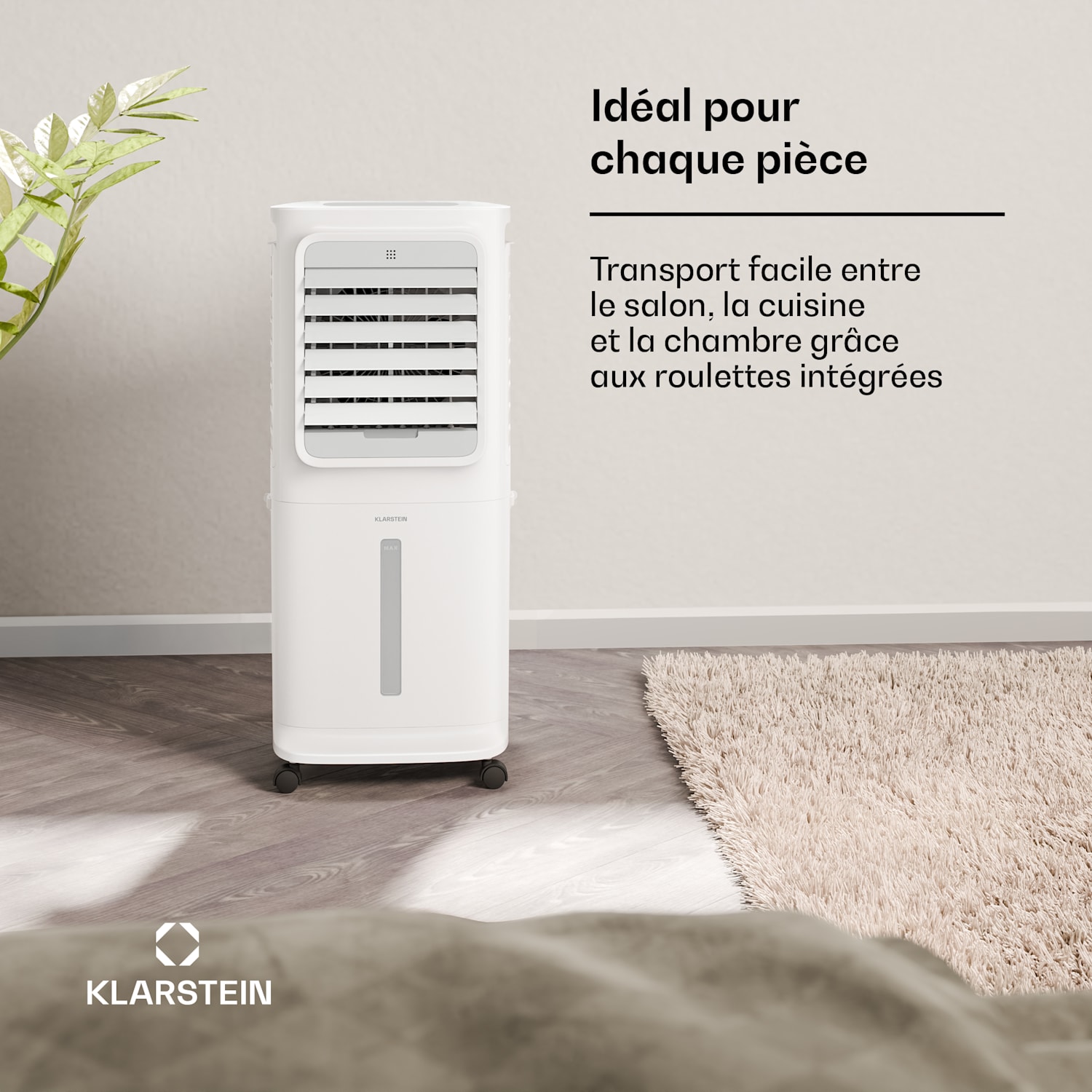 Breezcube Rafraîchiseur d'air connecté avec refroidissement à eau | 340 m³/h | 10 l | 30 m² | 3 modes | 50 W Blanc