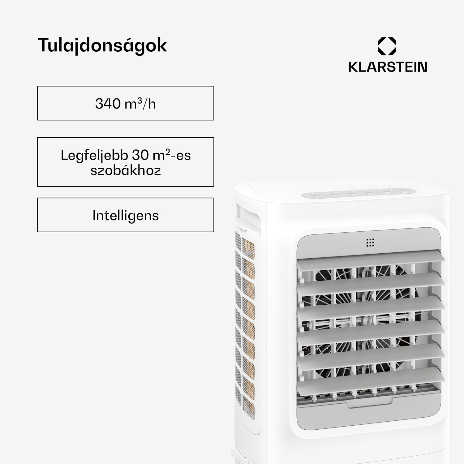 Breezcube intelligens léghűtő vízhűtéssel | 340 m³/h | 10 l | 30 m² | 3 üzemmód | 50 W Fehér