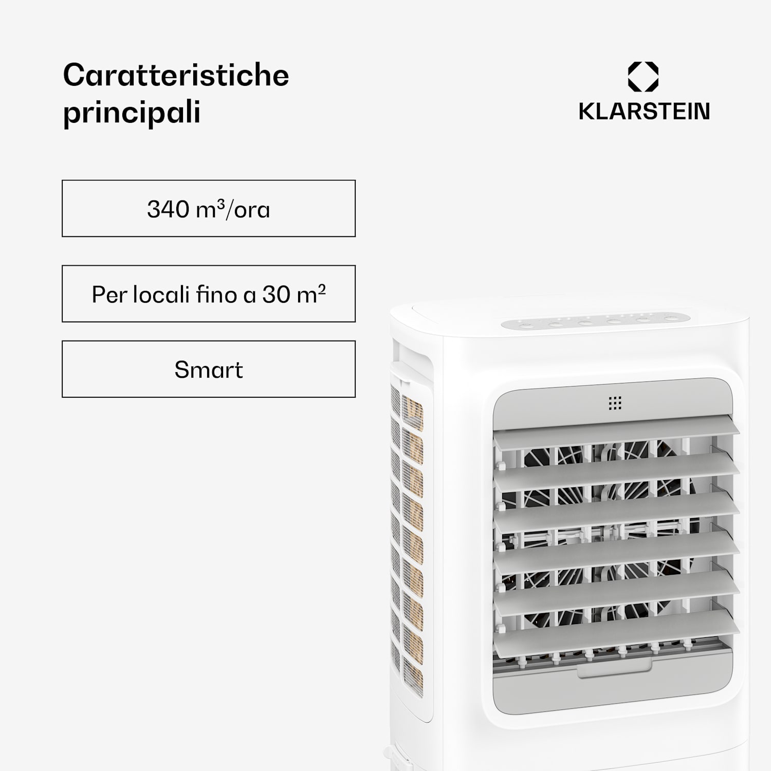 Breezcube - Raffrescatore evaporativo smart | 340 m³/ora | 10 l | 30 m² | 3 modalità | 50 W Bianco