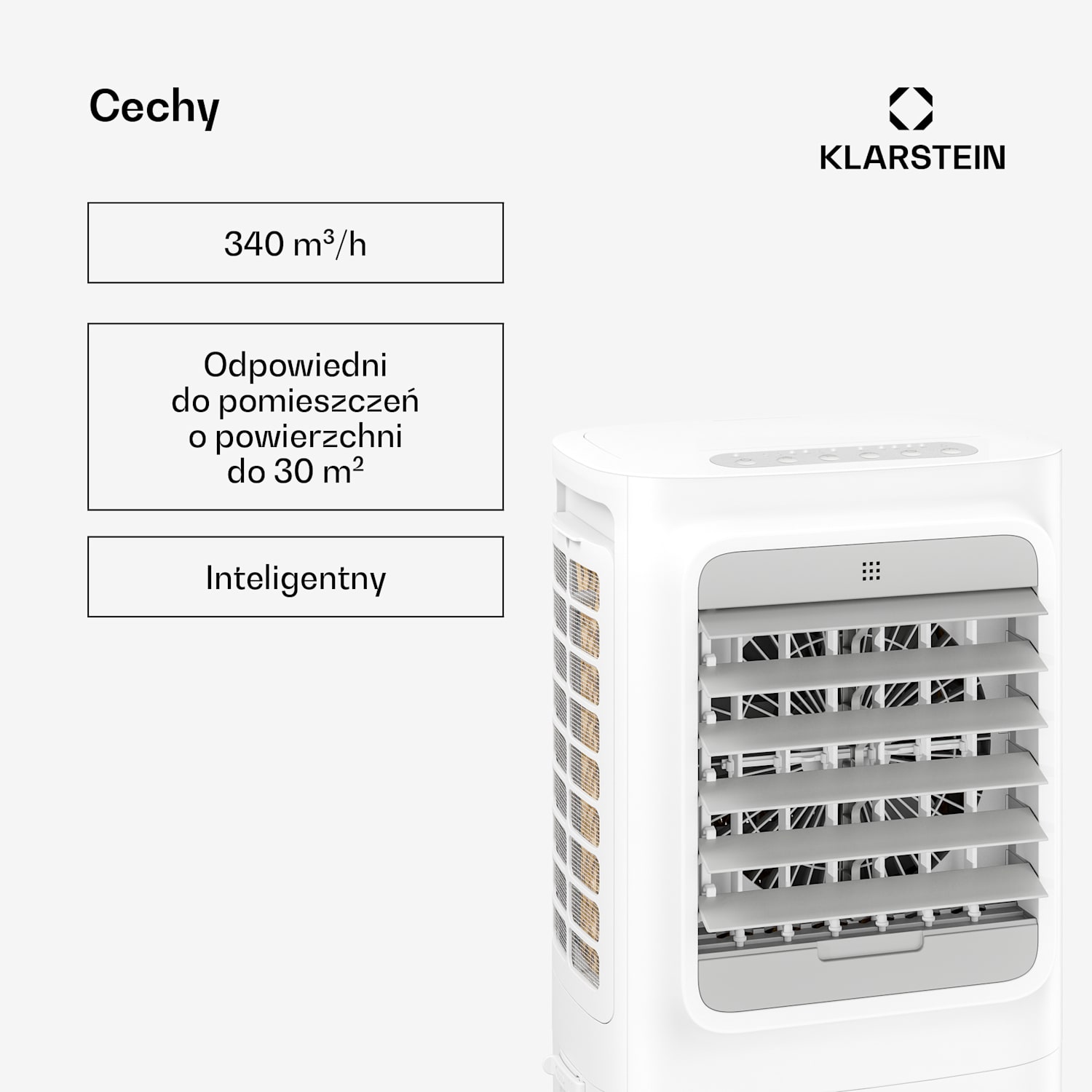Breezcube Smart klimator przenośny | 340 m³/h | 10 l | 30 m² | 3 tryby | 50 W Biały