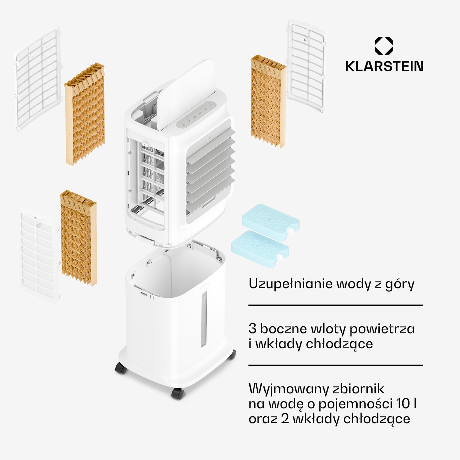 Breezcube Smart klimator przenośny | 340 m³/h | 10 l | 30 m² | 3 tryby | 50 W Biały