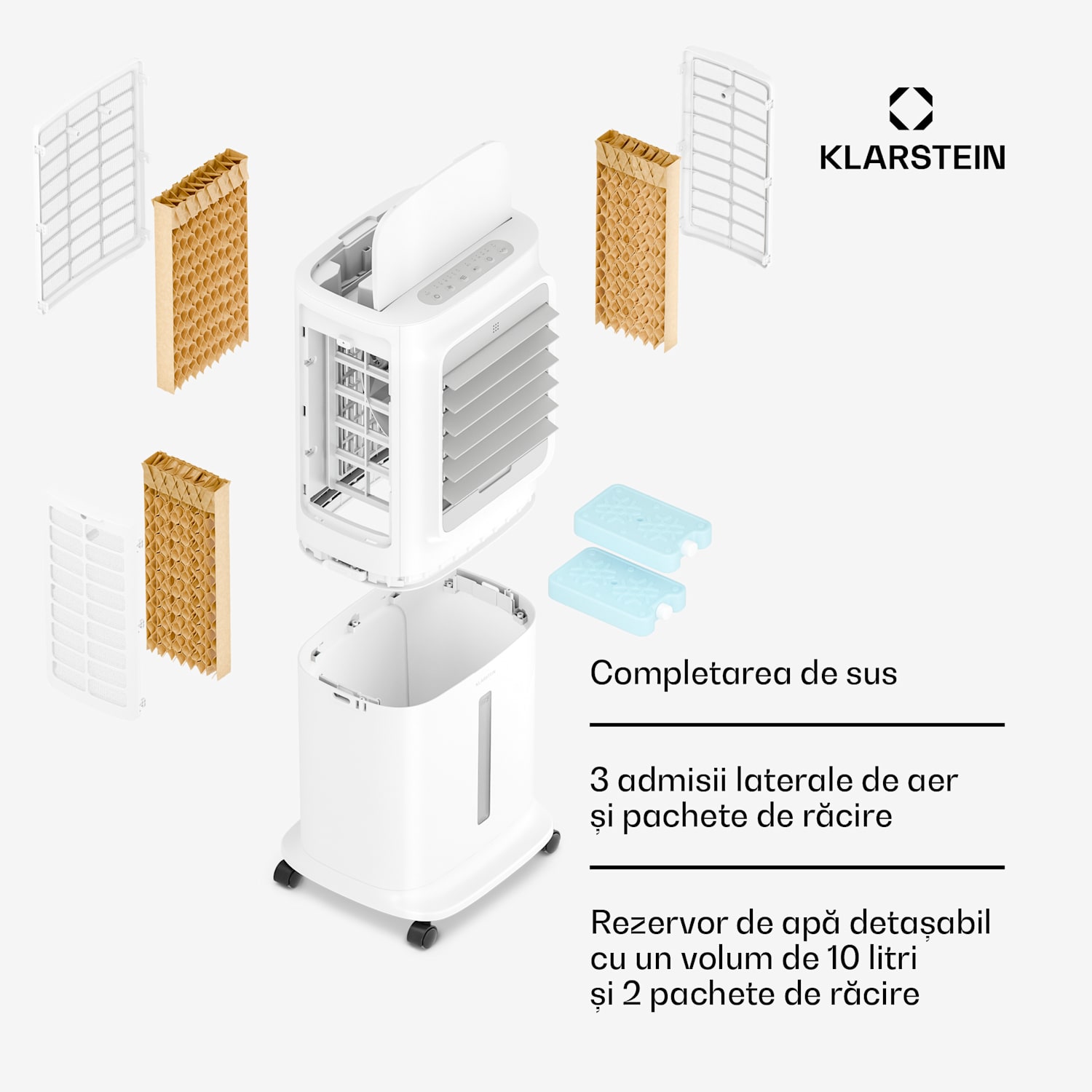 Răcitor de aer inteligent Breezcube cu răcire cu apă | 340 m³/h | 10 l | 30 m² | 3 moduri | 50 W Alb
