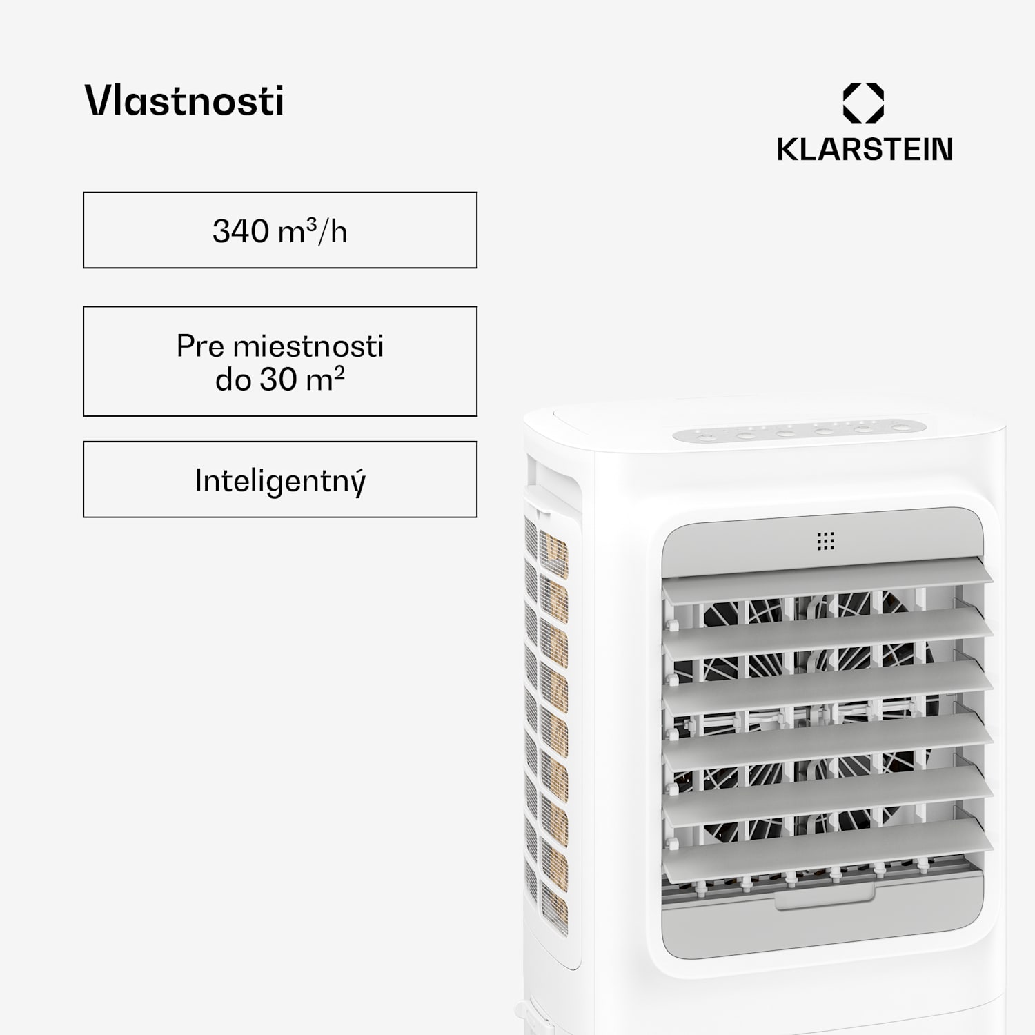 Breezcube inteligentný ochladzovač vzduchu s vodným chladením | 340 m³/h | 10 l | 30 m² | 3 režimy | 50 W Biela