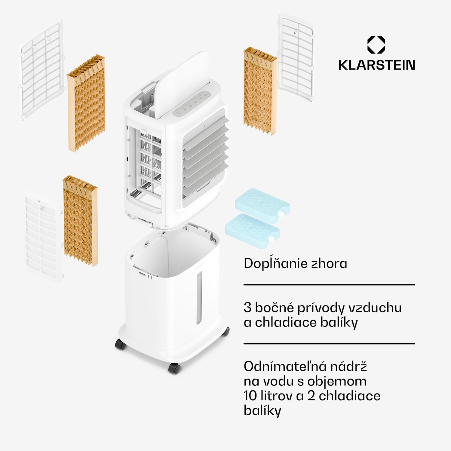 Breezcube inteligentný ochladzovač vzduchu s vodným chladením | 340 m³/h | 10 l | 30 m² | 3 režimy | 50 W Biela