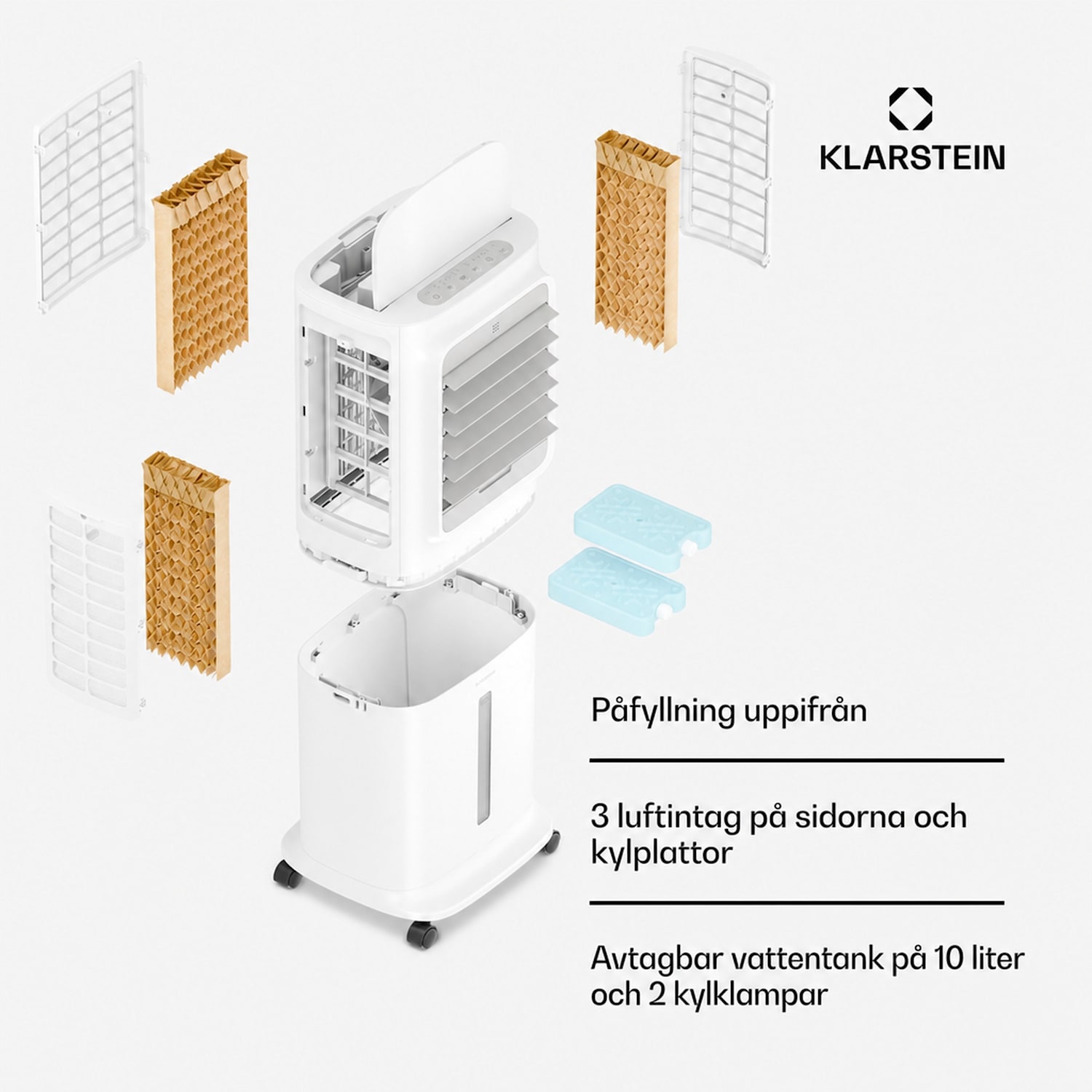 Breezcube smart luftkylare med vattenkylning | 340 m³/h | 10 l | 30 m² | 3 lägen | 50 W Vit