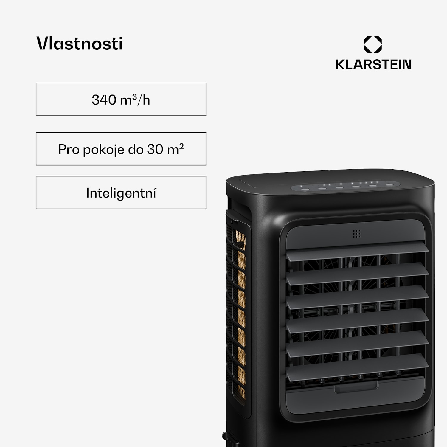 Breezcube inteligentní ochlazovač vzduchu s vodním chlazením | 340 m³/h | 10 l | 30 m² | 3 režimy | 50 W Černá