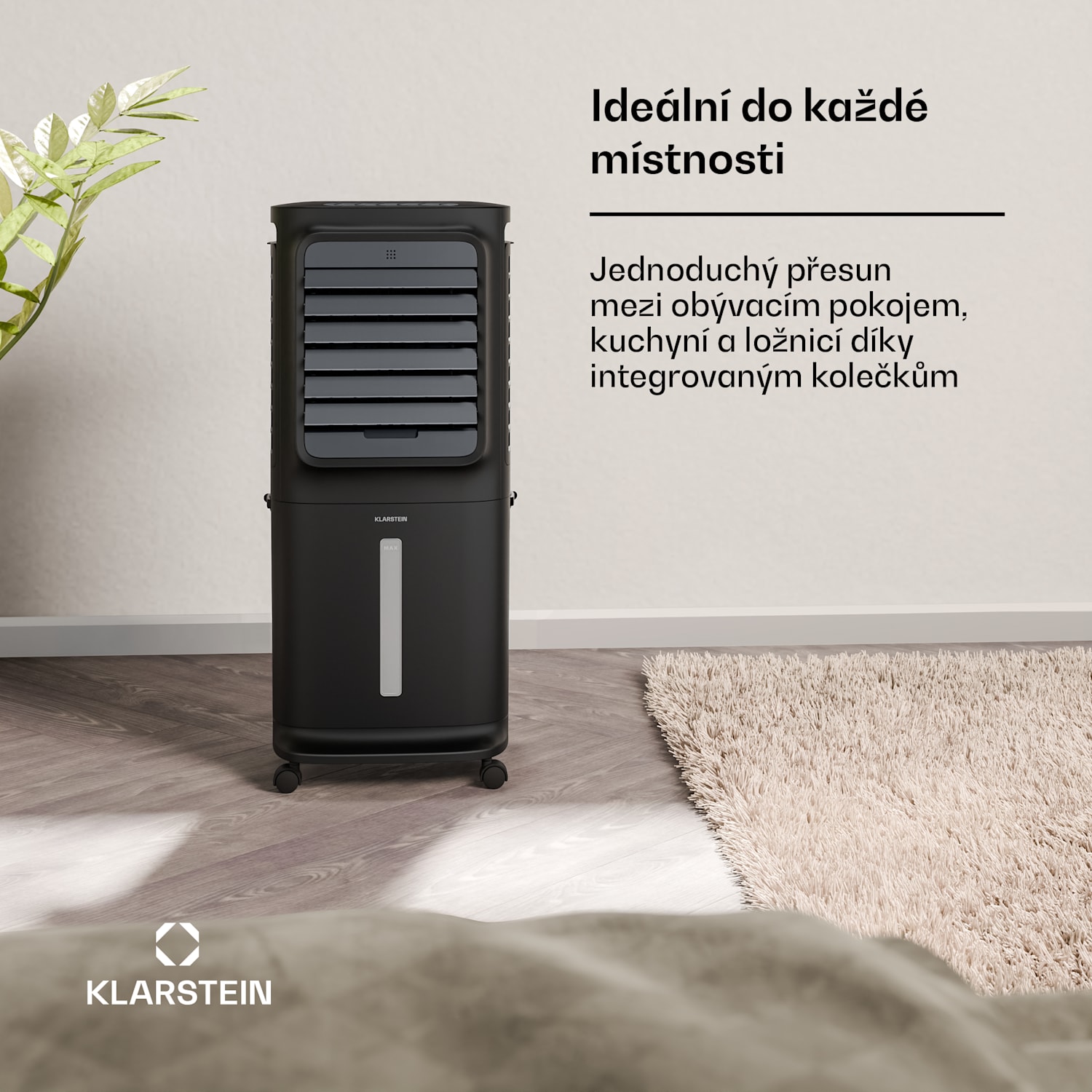 Breezcube inteligentní ochlazovač vzduchu s vodním chlazením | 340 m³/h | 10 l | 30 m² | 3 režimy | 50 W Černá