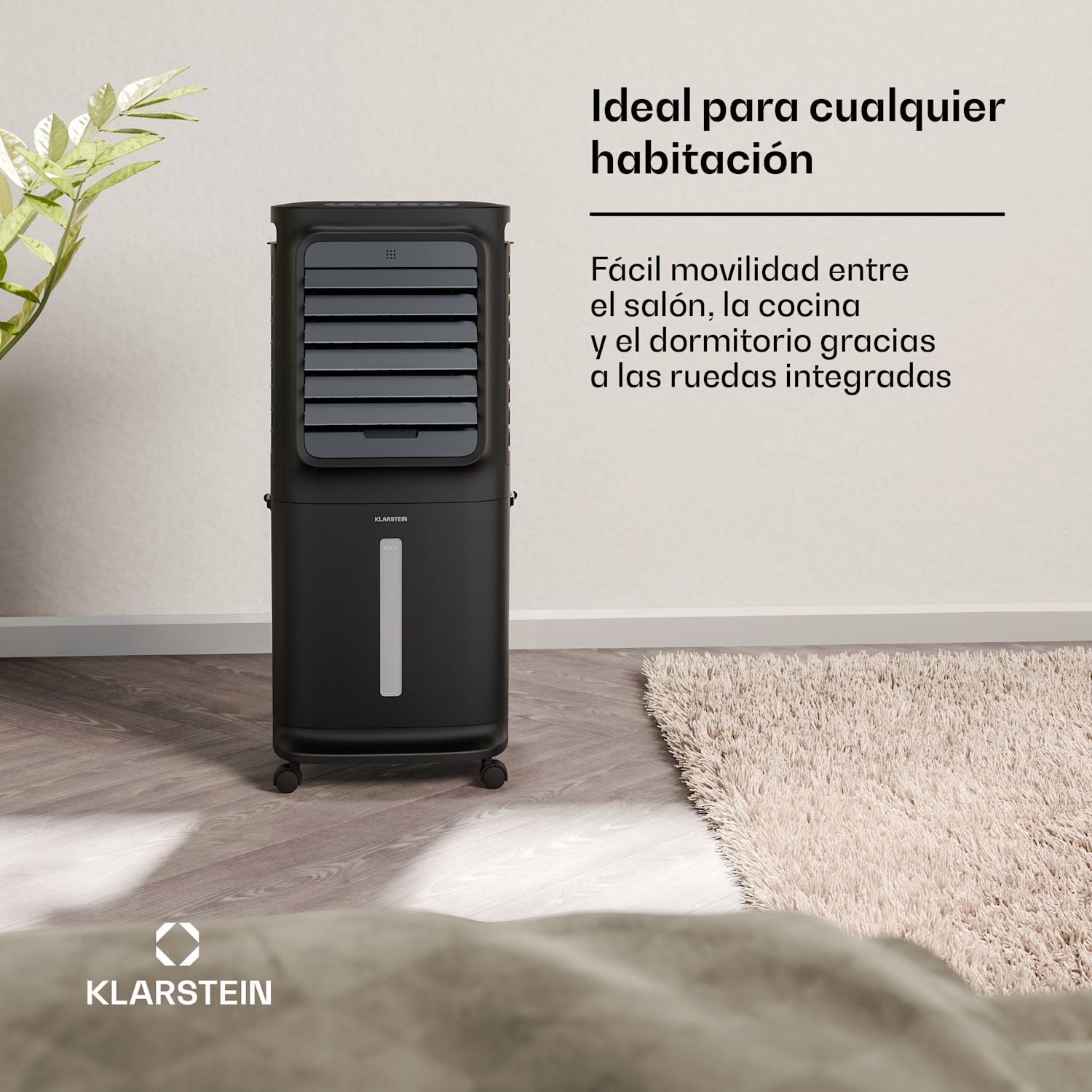 Breezcube Smart enfriador de aire con refrigeración por agua | 340 m³/h | 10 L | 30 m² | 3 modos | 50 W Negro