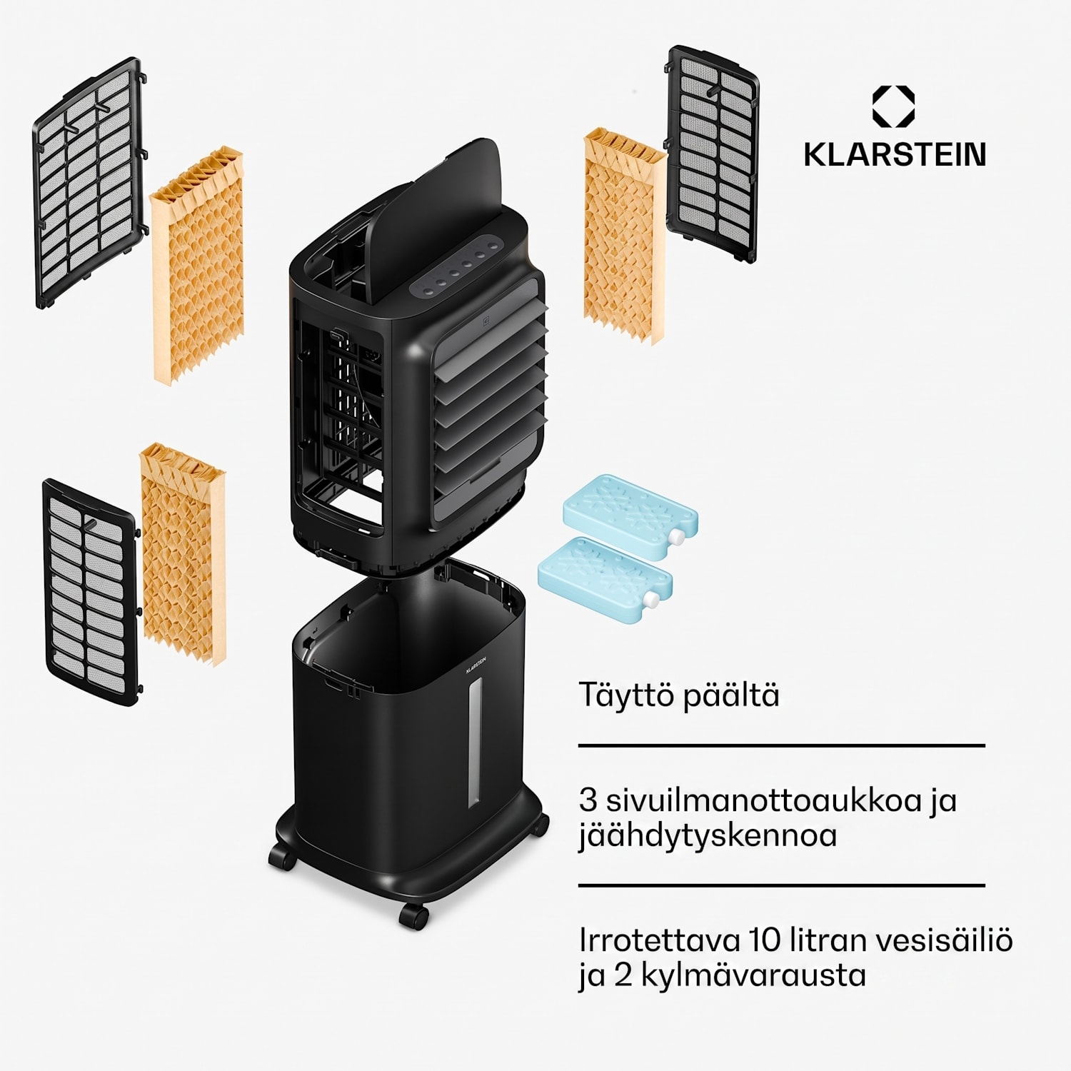 Breezcube älykäs ilmastin vesijäähdytyksellä | 340 m³/h | 10 l | 30 m² | 3 tilaa | 50 W Musta