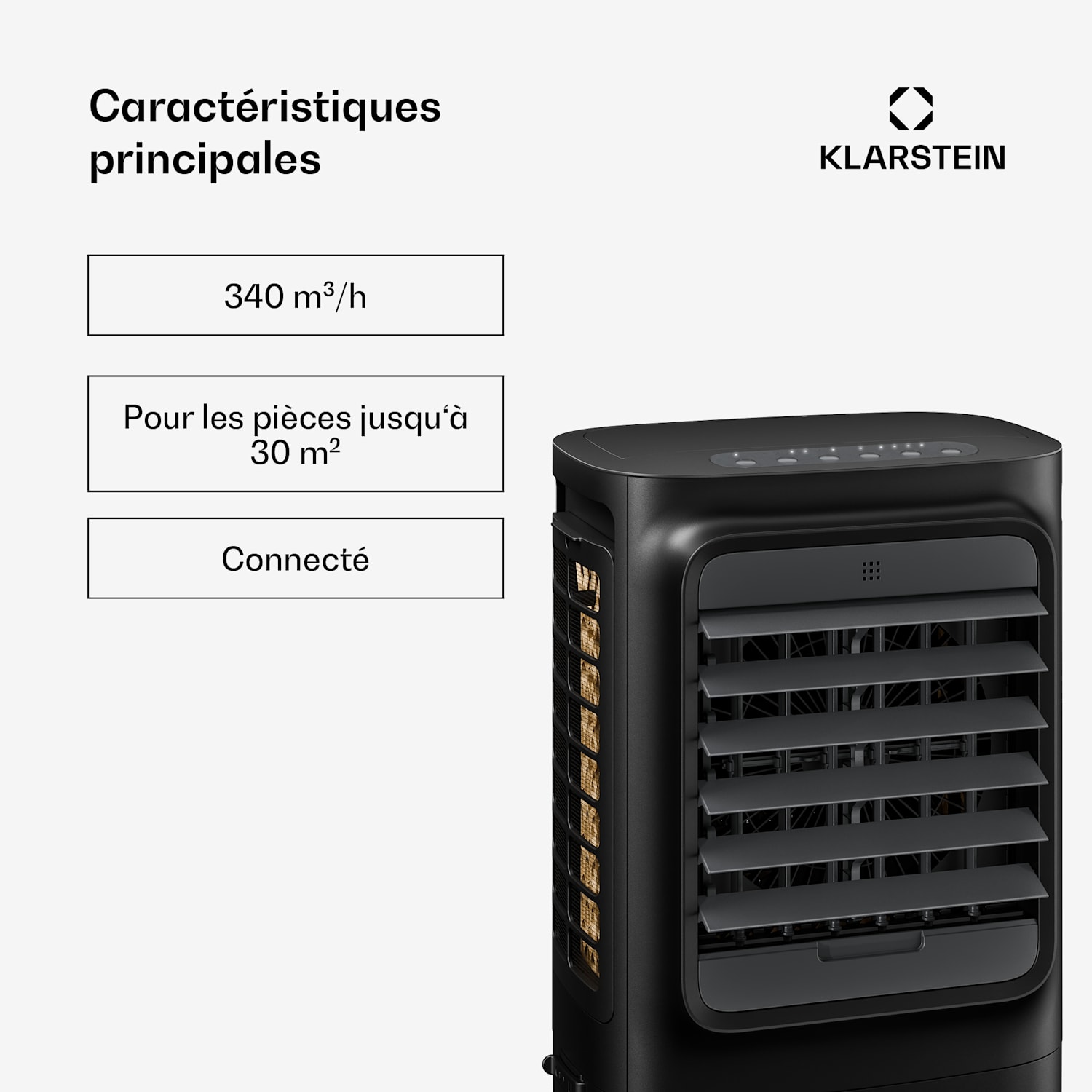 Breezcube smart luchtkoeler met waterkoeling | 340 m³/uur | 10 l | 30 m² | 3 modi | 50 W Zwart