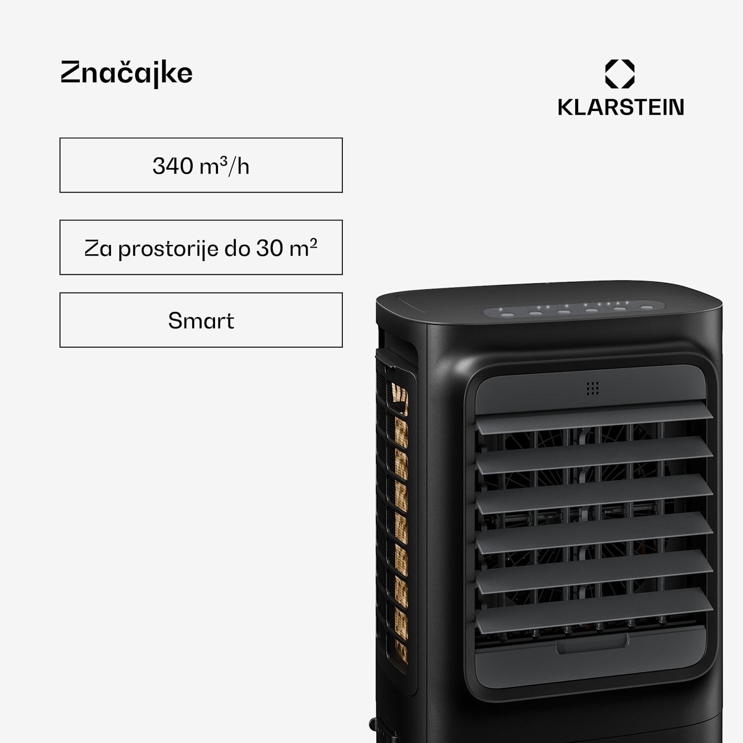 Breezcube pametni zračni hladnjak s vodenim hlađenjem | 340 m³/h | 10 l | 30 m² | 3 moda | 50 W Crna
