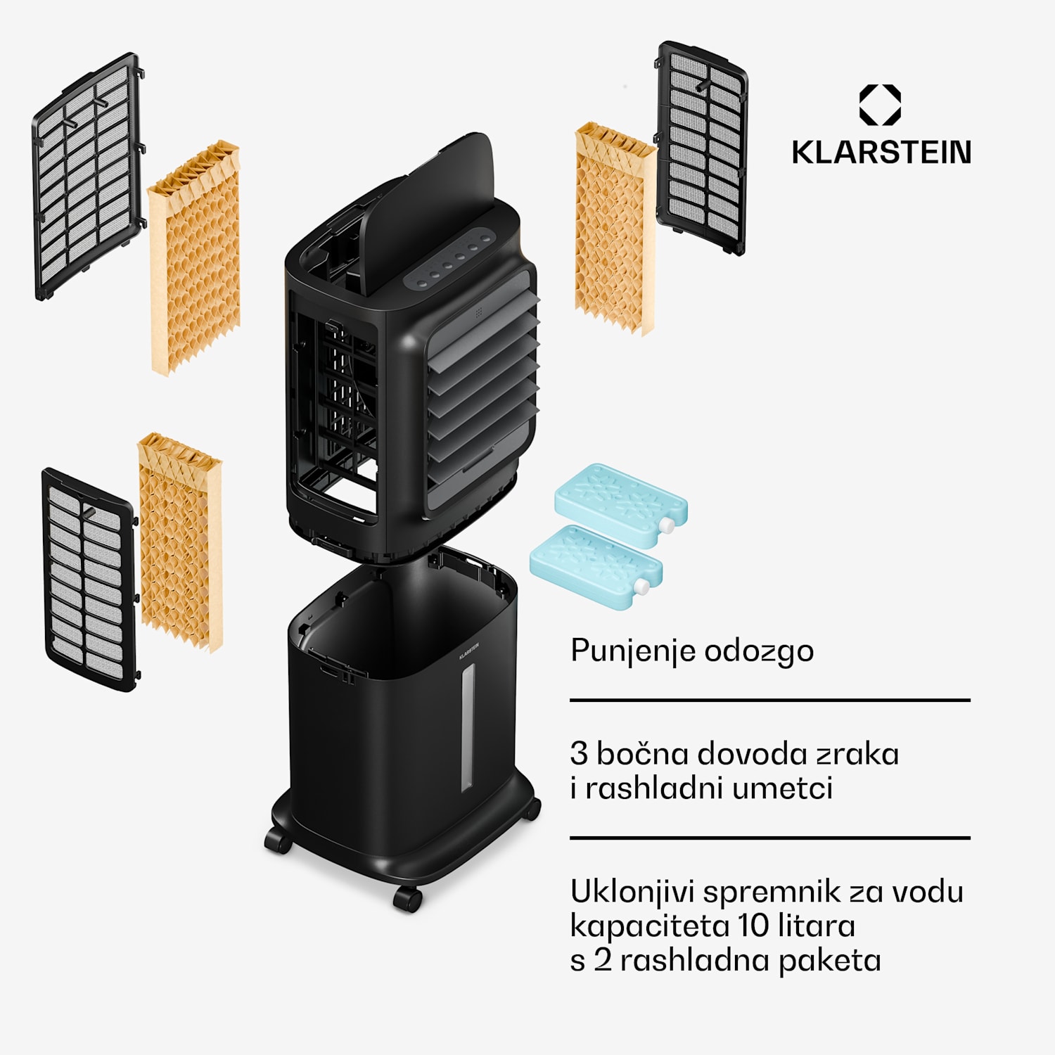 Breezcube pametni zračni hladnjak s vodenim hlađenjem | 340 m³/h | 10 l | 30 m² | 3 moda | 50 W Crna