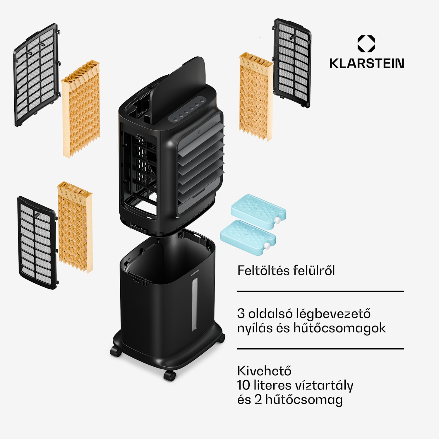 Breezcube intelligens léghűtő vízhűtéssel | 340 m³/h | 10 l | 30 m² | 3 üzemmód | 50 W Fekete