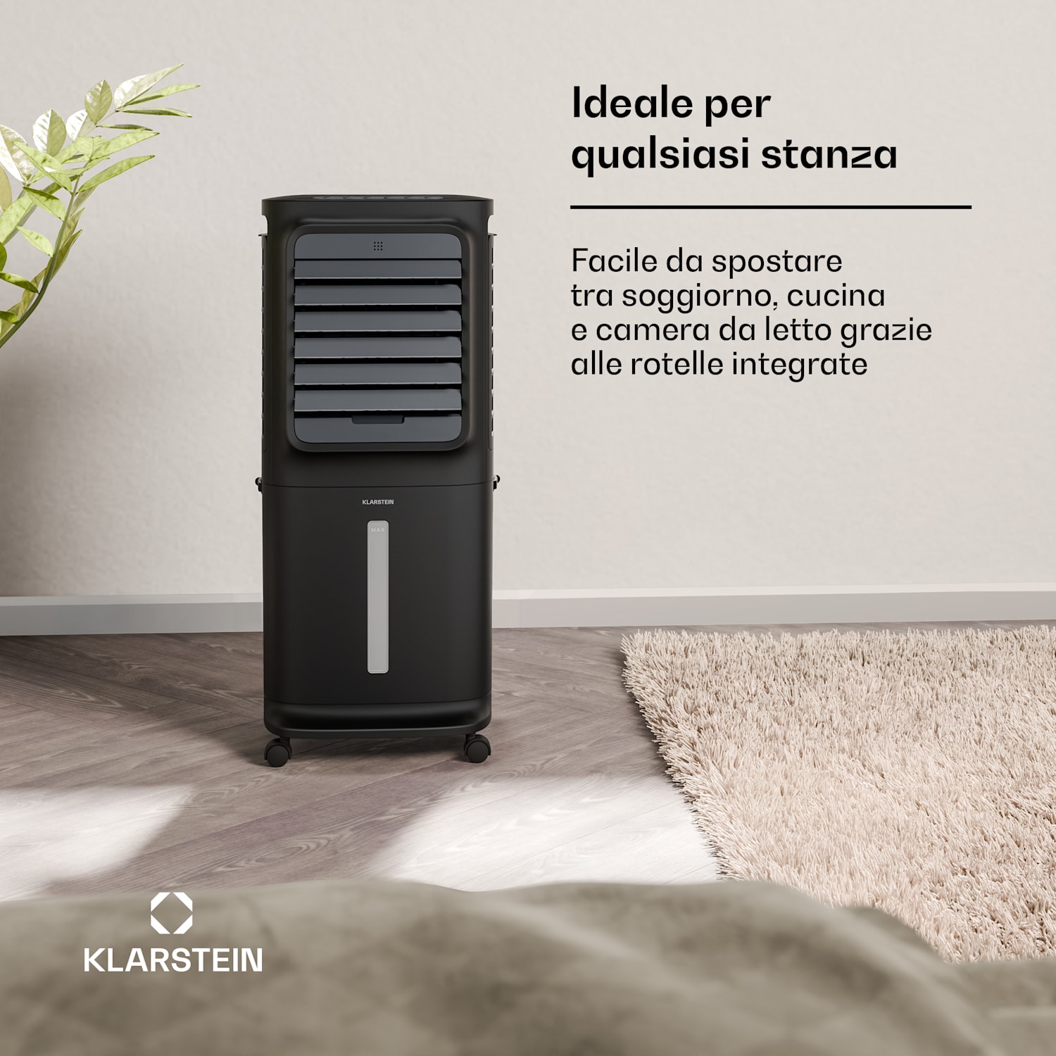 Breezcube - Raffrescatore evaporativo smart | 340 m³/ora | 10 l | 30 m² | 3 modalità | 50 W Nero