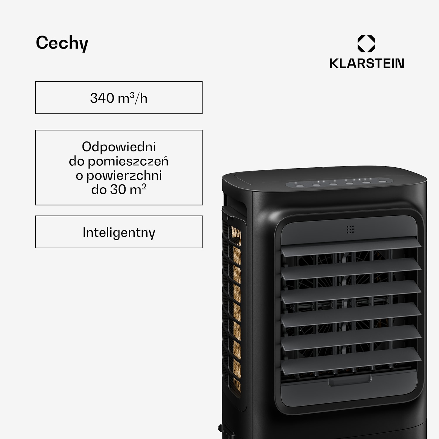 Breezcube Smart klimator przenośny | 340 m³/h | 10 l | 30 m² | 3 tryby | 50 W Czarny