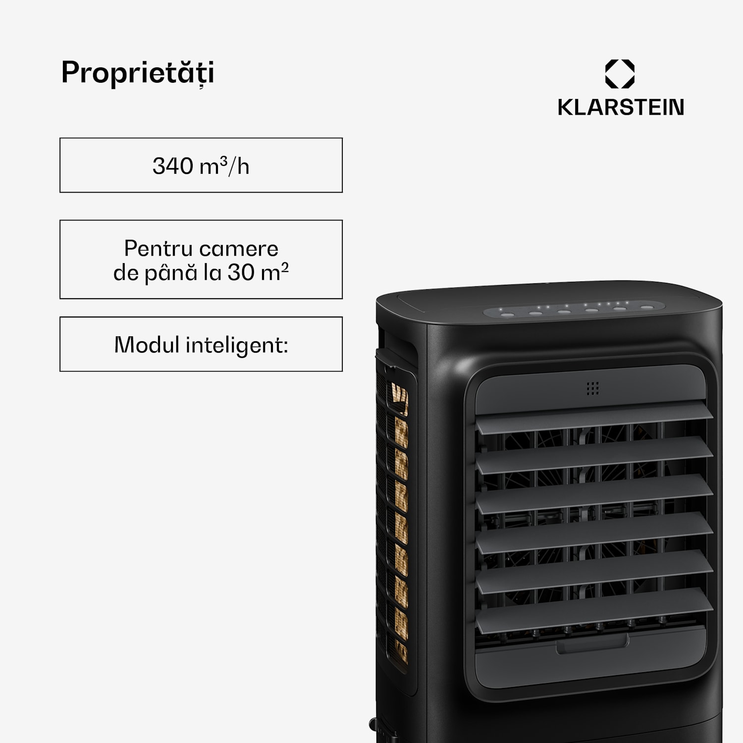 Răcitor de aer inteligent Breezcube cu răcire prin apă | 340 m³/h | 10 L | 30 m² | 3 moduri | 50 W Negru