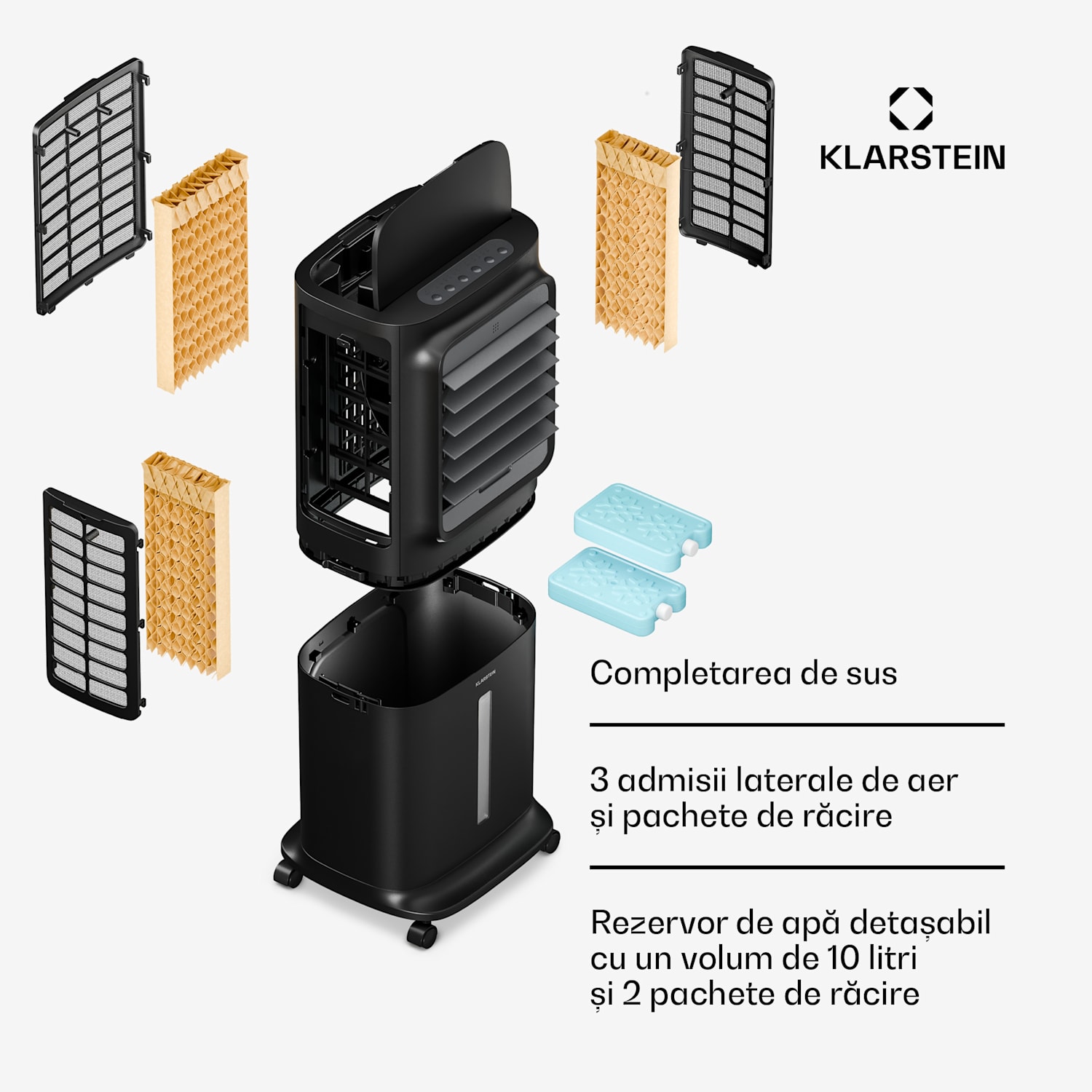Răcitor de aer inteligent Breezcube cu răcire prin apă | 340 m³/h | 10 L | 30 m² | 3 moduri | 50 W Negru