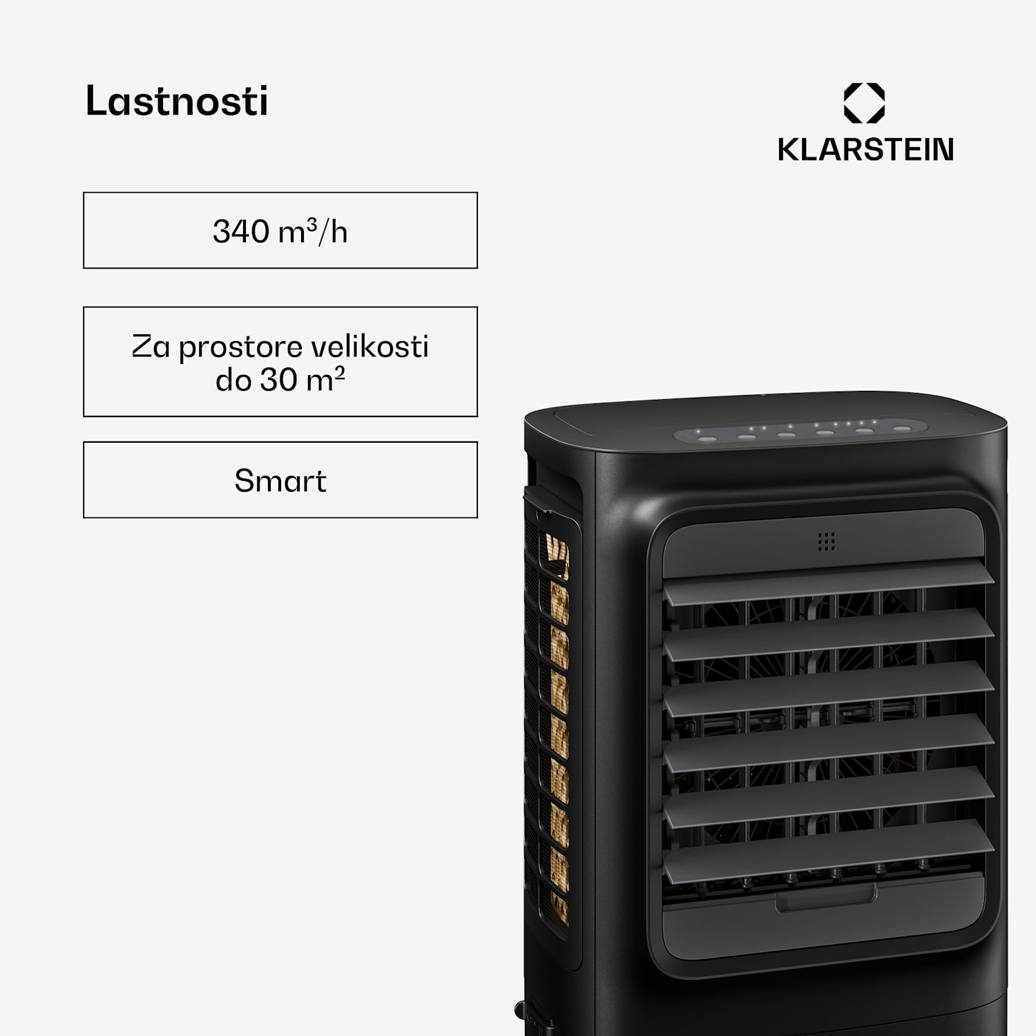 Breezcube pametni zračni hladilnik z vodnim hlajenjem | 340 m³/h | 10 l | 30 m² | 3 načini | 50 W Črna