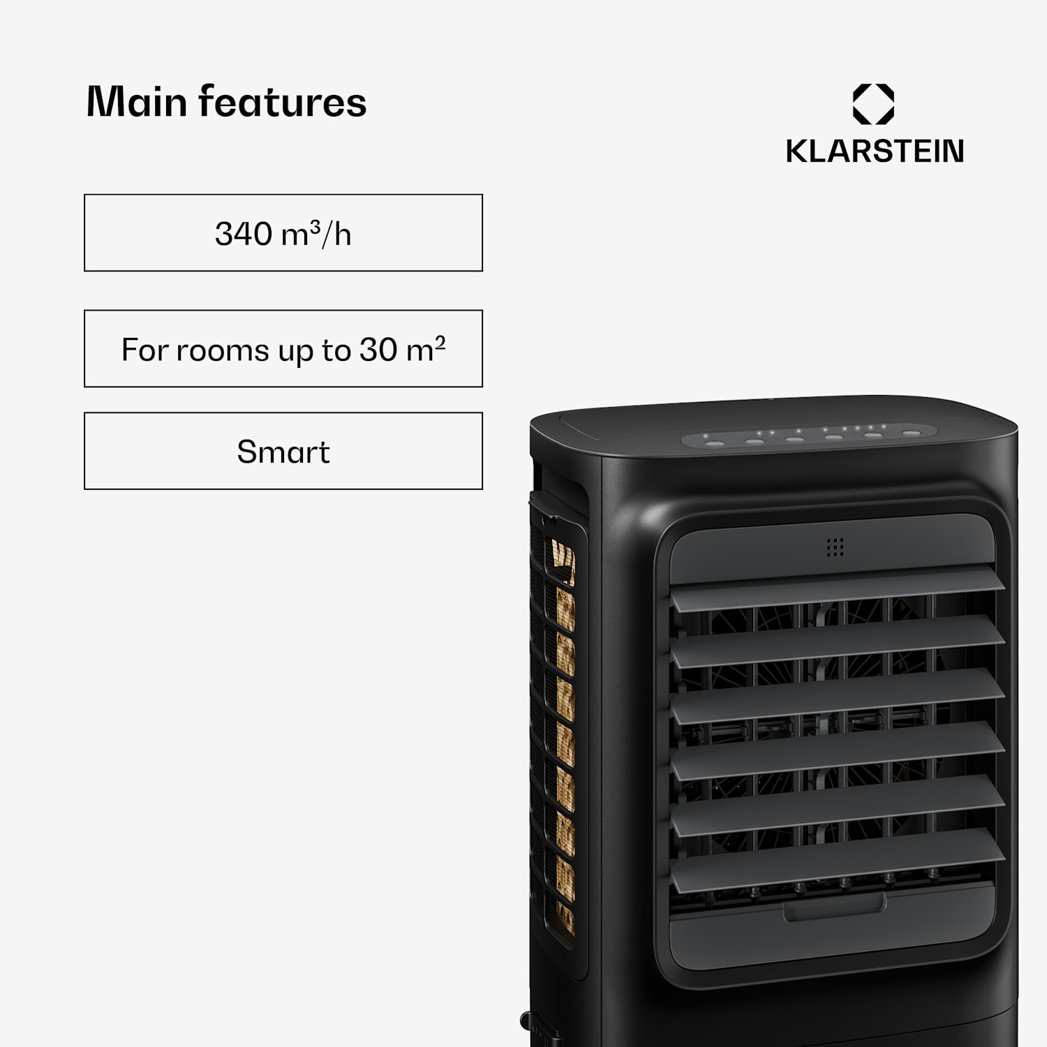 Breezcube smart luchtkoeler met waterkoeling | 340 m³/uur | 10 l | 30 m² | 3 modi | 50 W Zwart