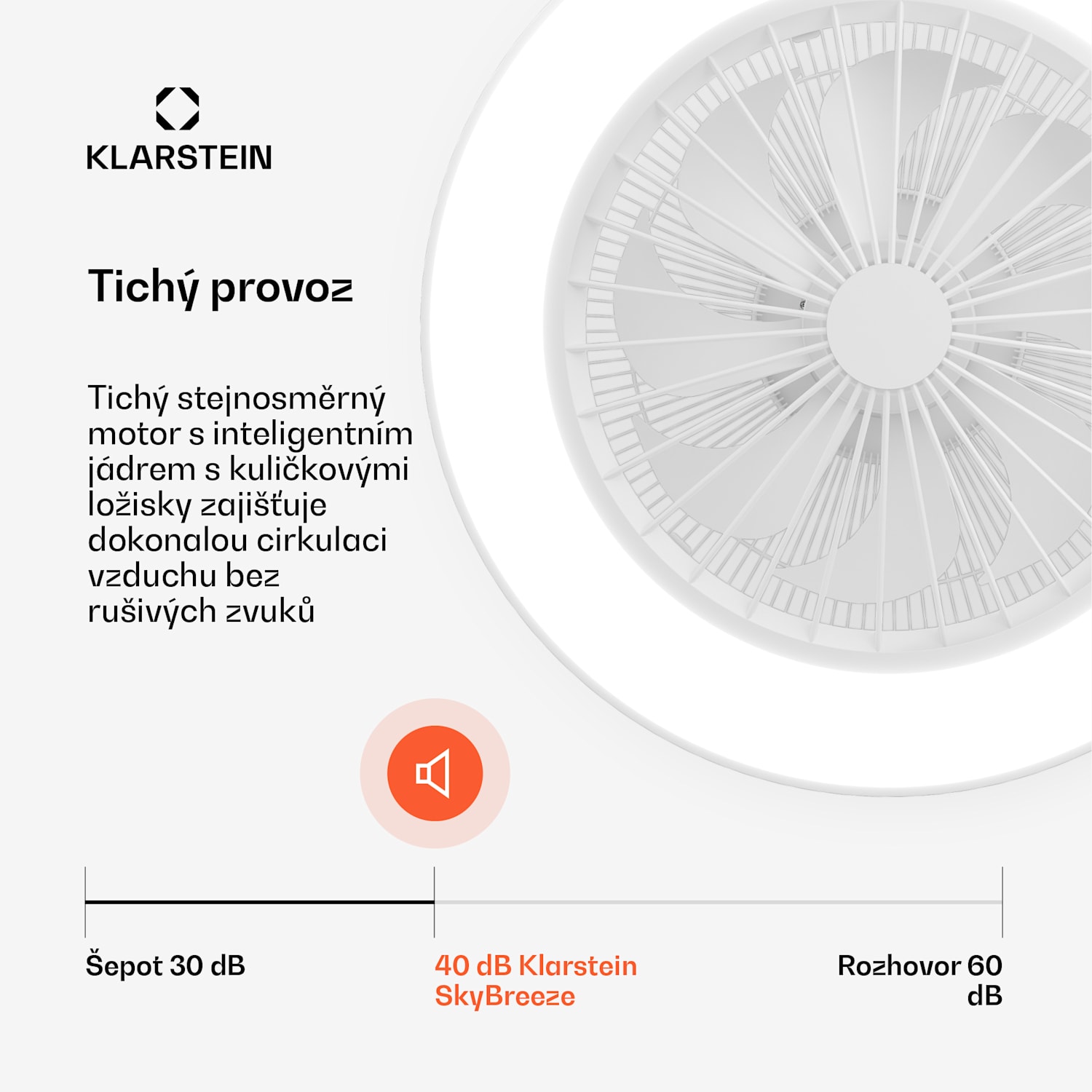 Inteligentní stropní ventilátor ZenBreeze se světlem | 48 cm | 16 W | Tichý | LED | Akryl Bílá