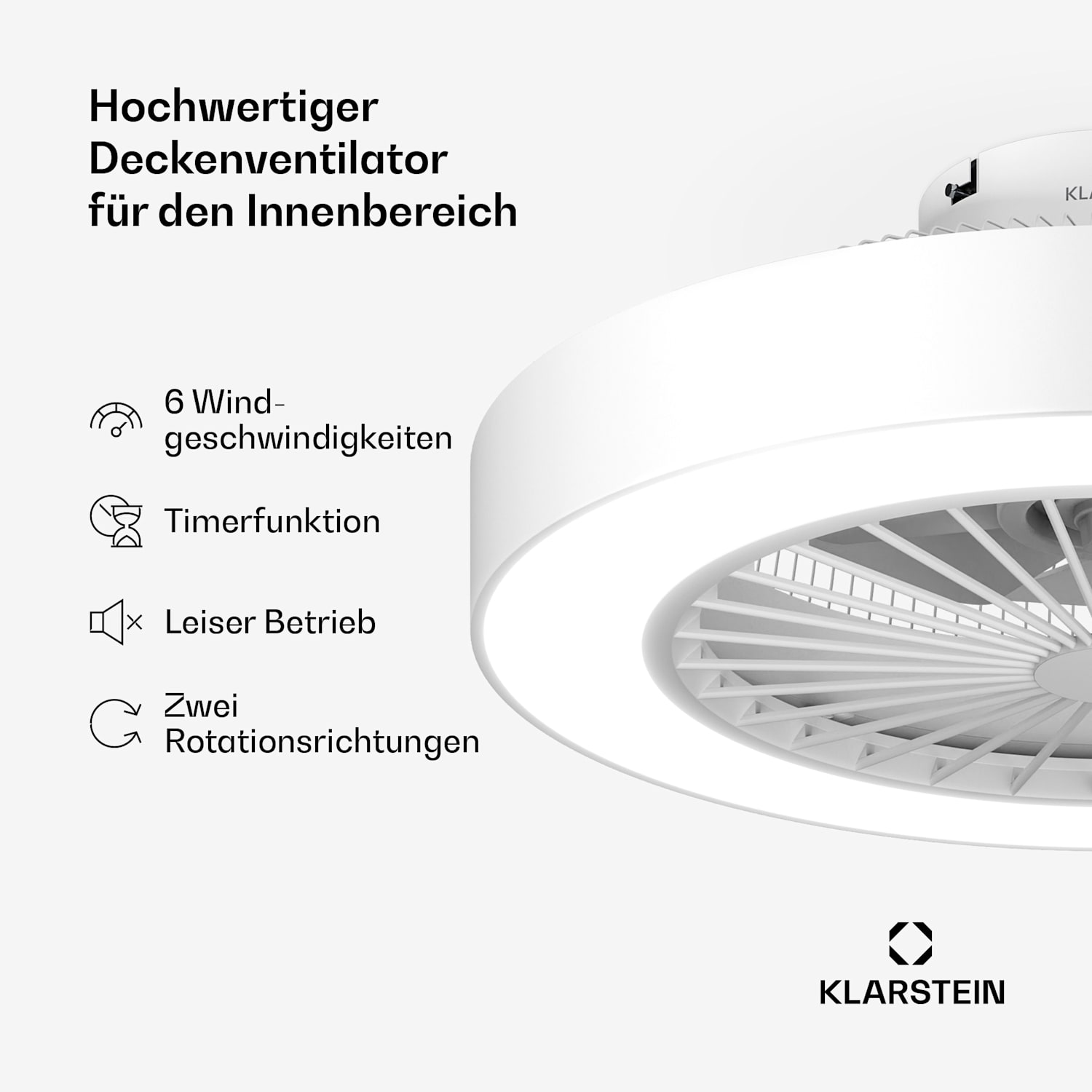 ZenBreeze Ventilateur de plafond connecté avec éclairage | 48 cm | 16 W | Silencieux | LED | Acrylique Blanc