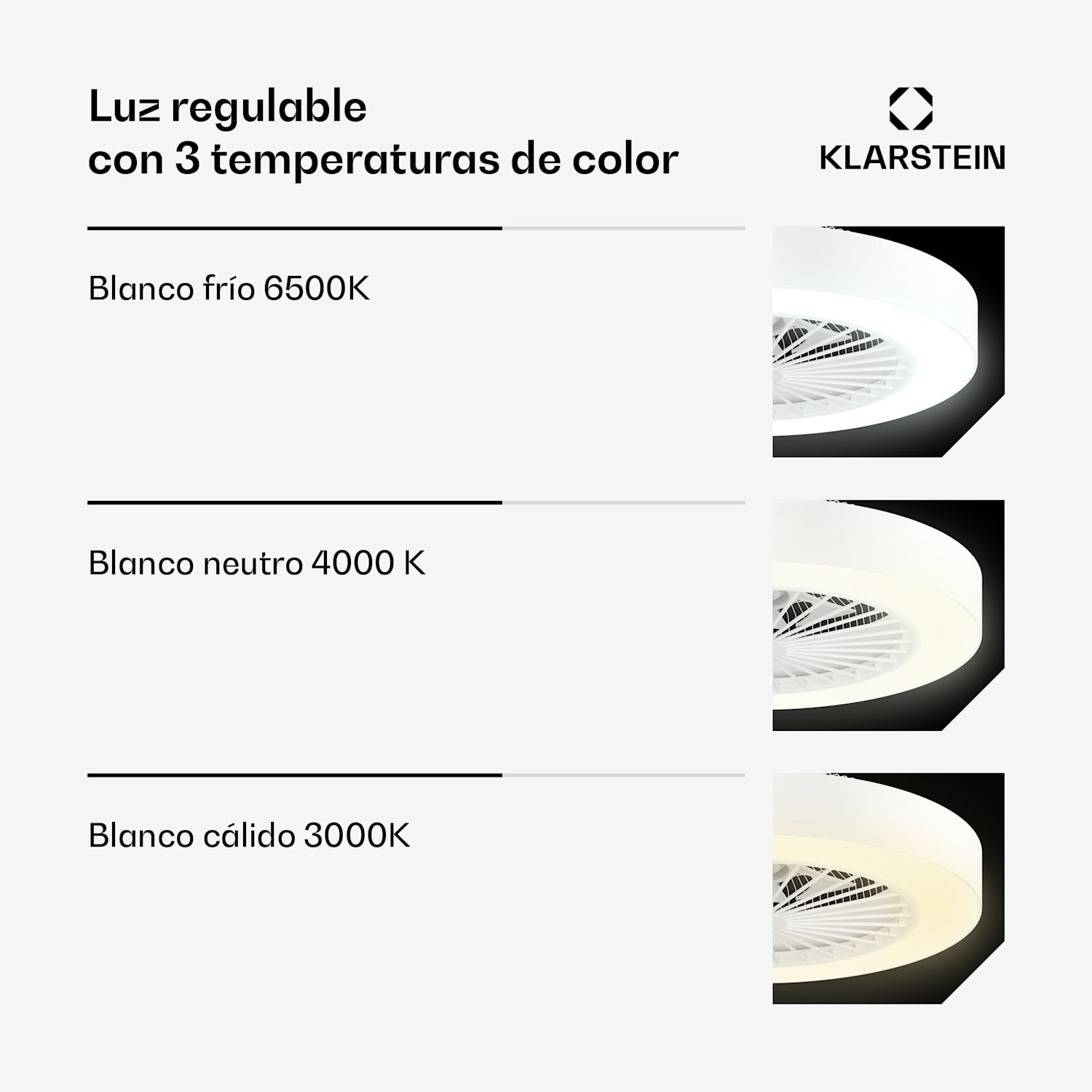 Ventilador de techo ZenBreeze Smart con luz | 48 cm | 16 W | Silencioso | LED | Acrílico Blanco