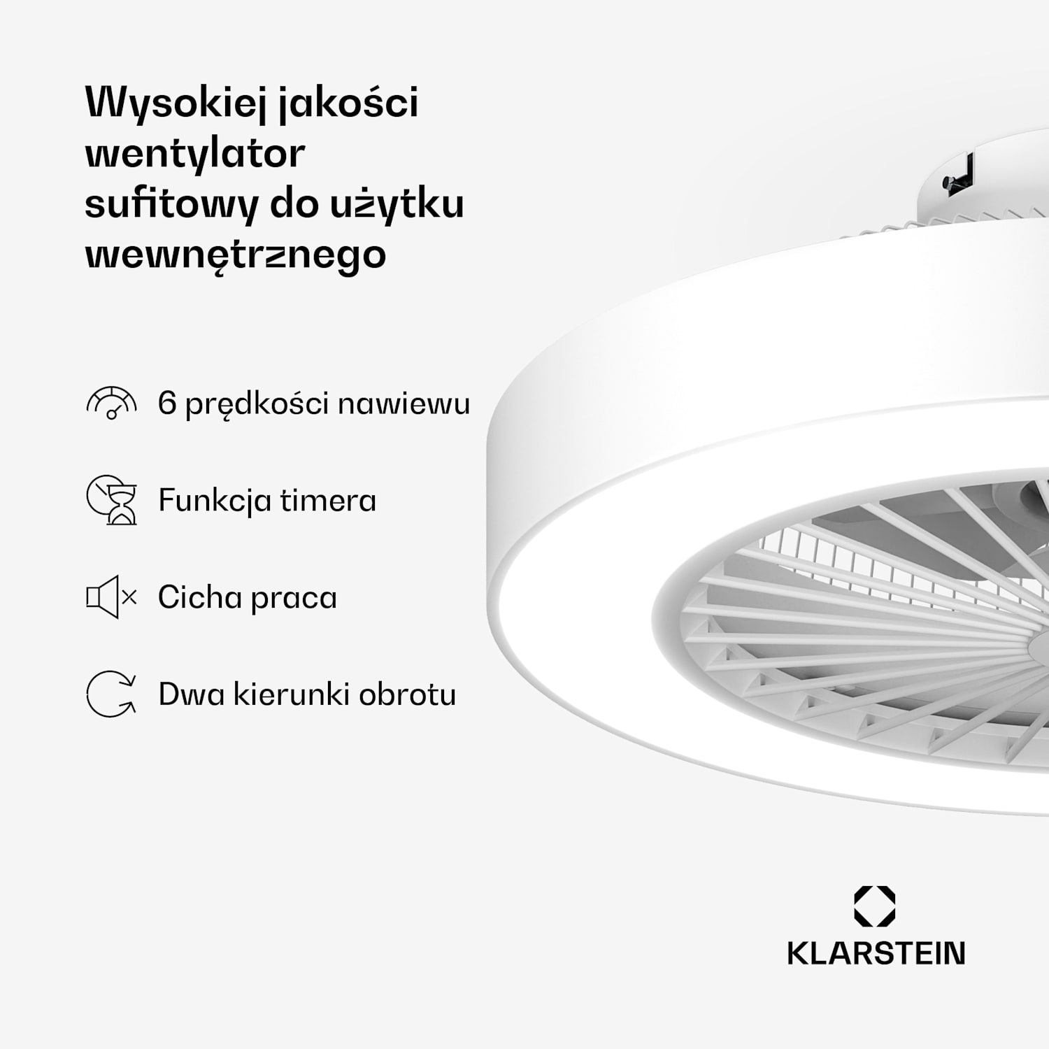 ZenBreeze inteligentny wentylator sufitowy z oświetleniem | 48 cm | 16 W | Cichy | LED | Akryl Biały