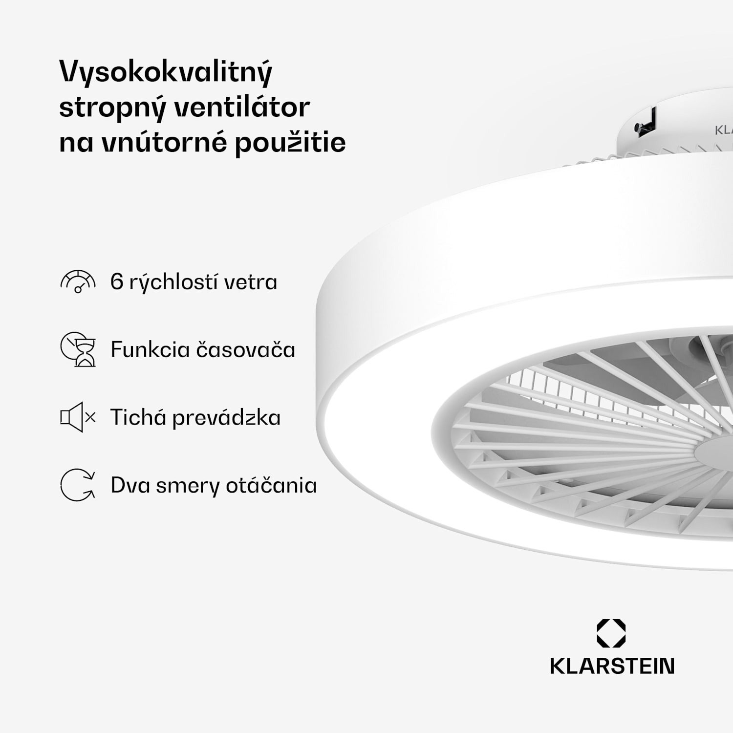 ZenBreeze inteligentný stropný ventilátor so svetlom | 48 cm | 16 W | Tichý | LED | Akryl Biela