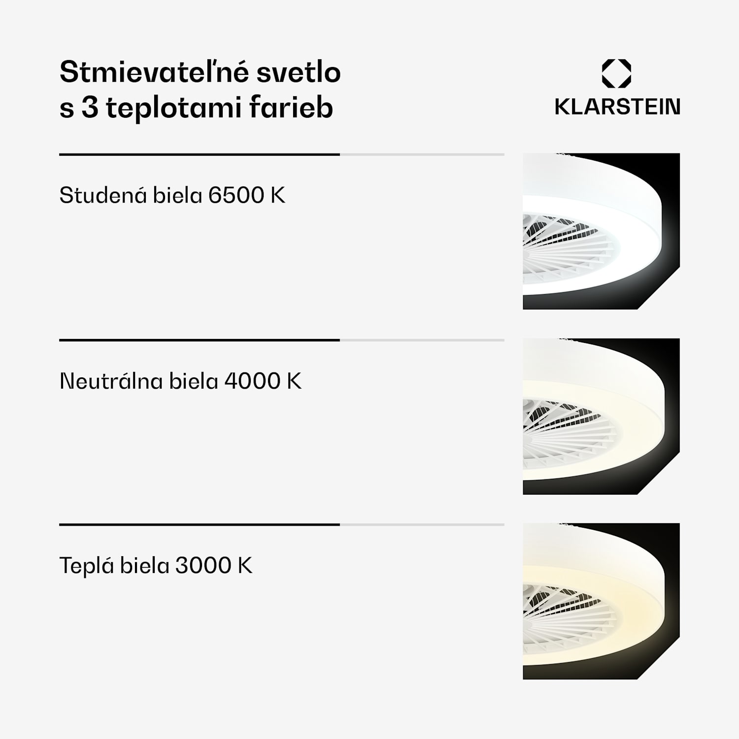 ZenBreeze inteligentný stropný ventilátor so svetlom | 48 cm | 16 W | Tichý | LED | Akryl Biela