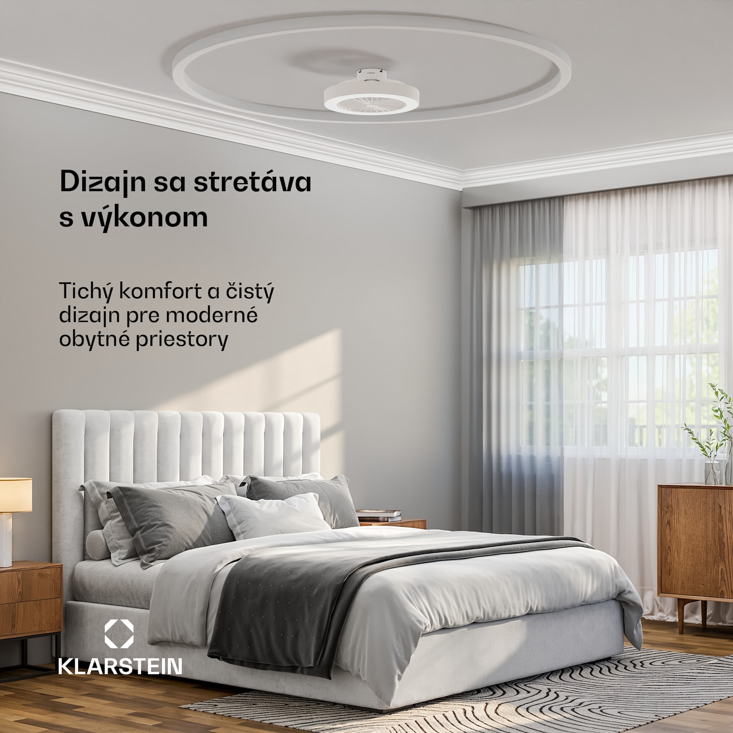 ZenBreeze inteligentný stropný ventilátor so svetlom | 48 cm | 16 W | Tichý | LED | Akryl Biela