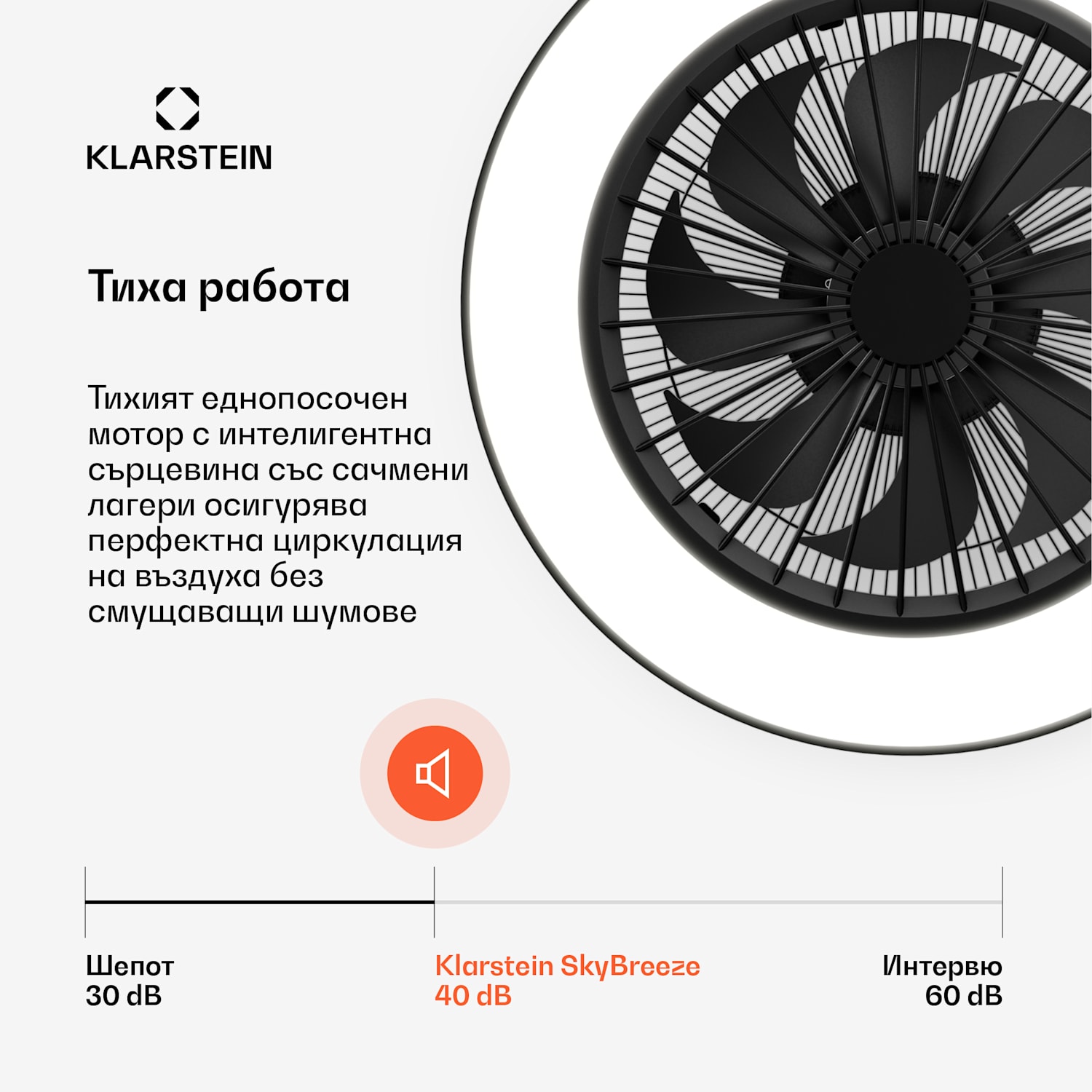 Умен таванен вентилатор ZenBreeze с осветление | 48 см | 16 W | Тих | LED | Акрил Черно