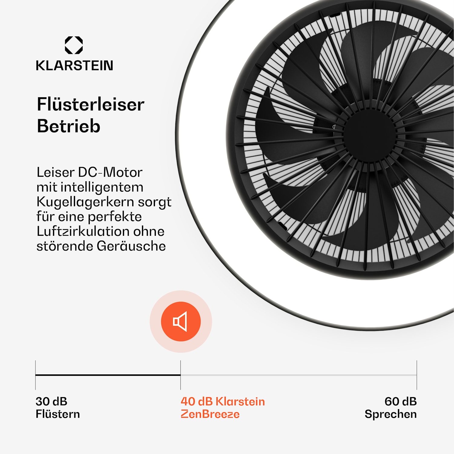 ZenBreeze Ventilateur de plafond connecté avec éclairage | 48 cm | 16 W | Silencieux | LED | Acrylique Noir