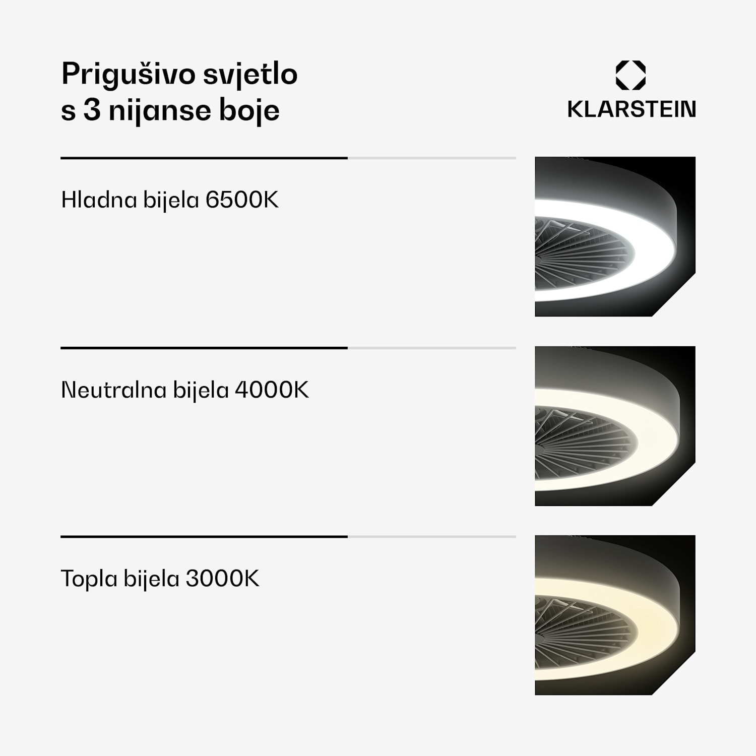 ZenBreeze pametni stropni ventilator sa svjetlom | 48 cm | 16 W | Tihi | LED | Akril Crna