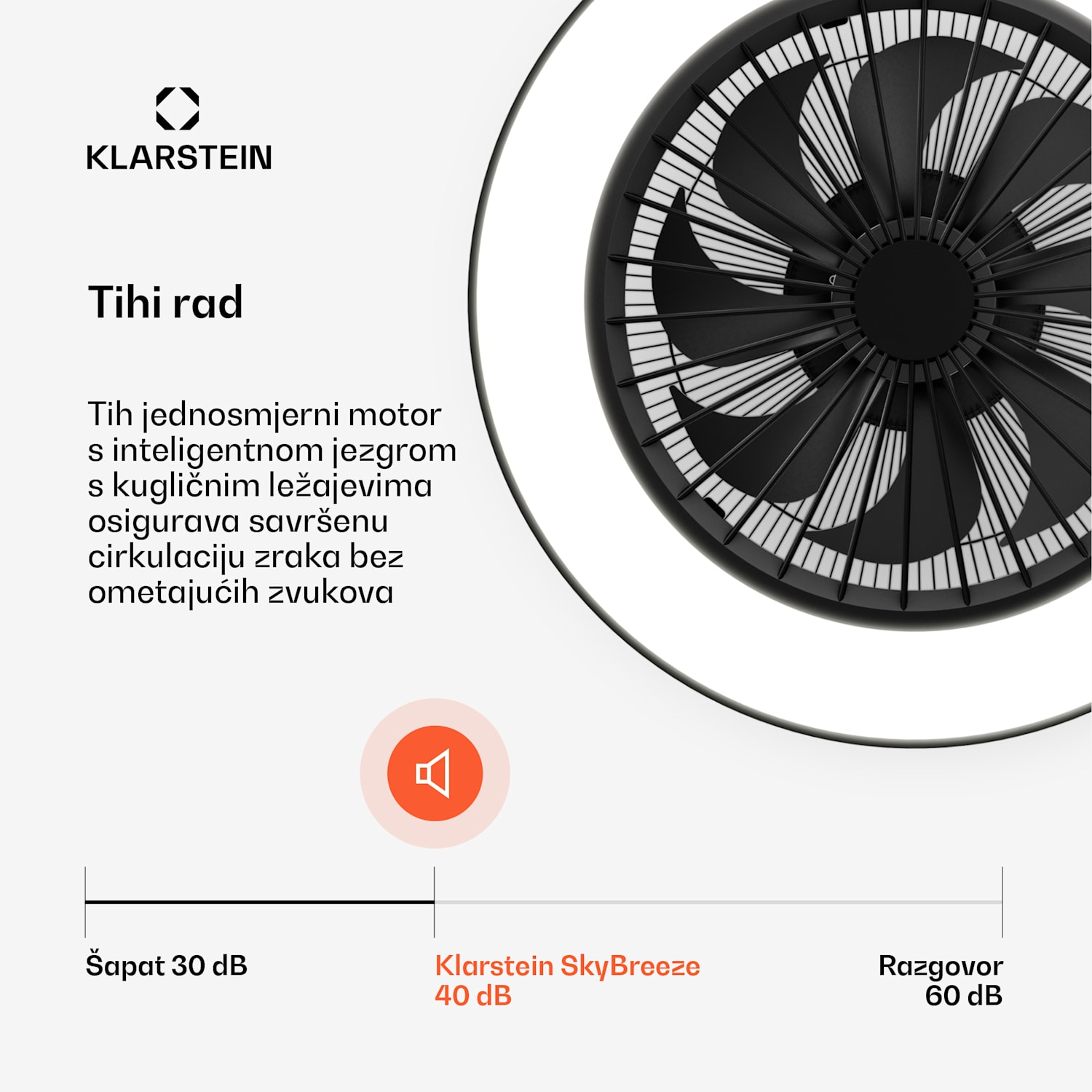 ZenBreeze pametni stropni ventilator sa svjetlom | 48 cm | 16 W | Tihi | LED | Akril Crna