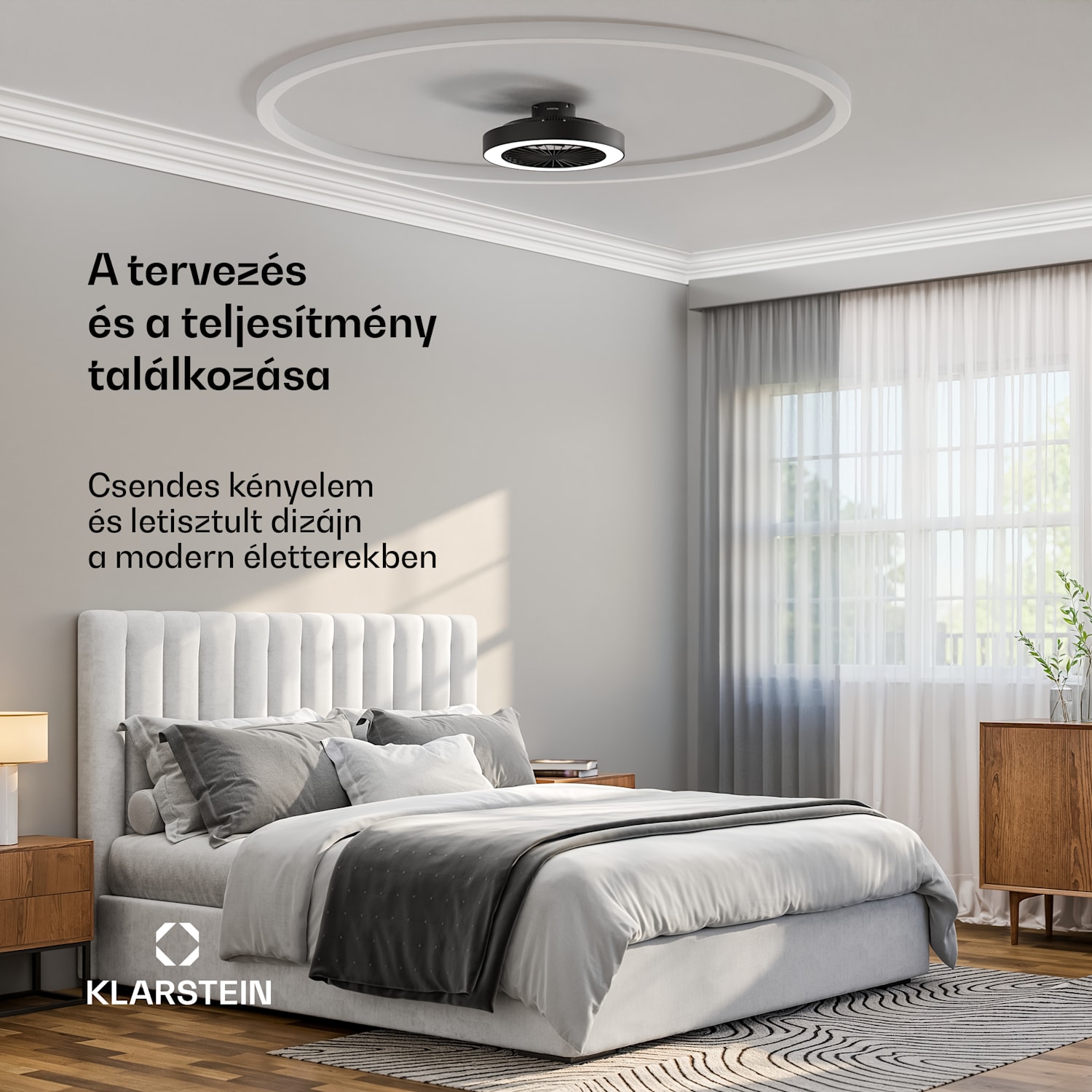 ZenBreeze intelligens mennyezeti ventilátor világítással | 48 cm | 16 W | Csendes | LED | Akril Fekete