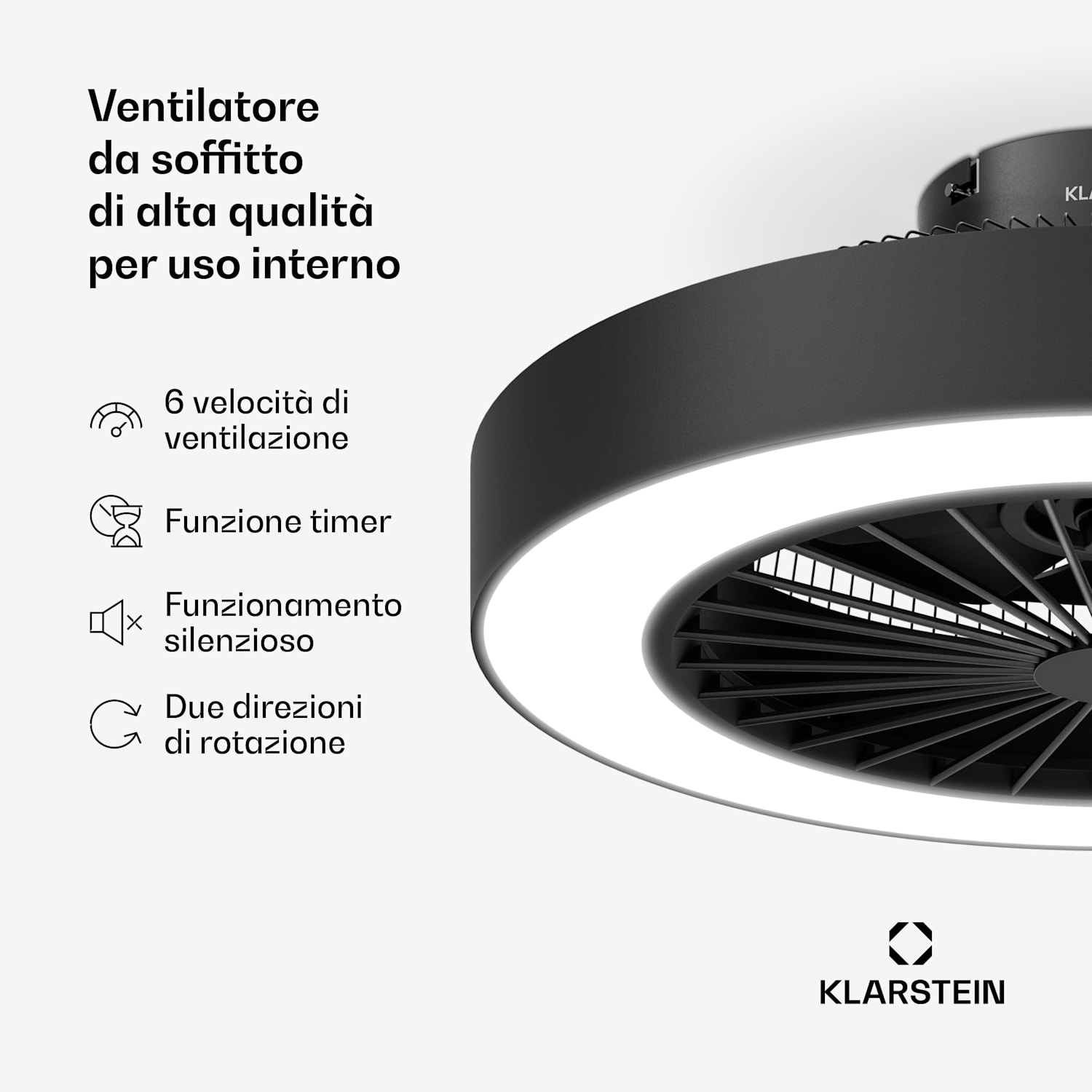 ZenBreeze Smarter Deckenventilator mit Licht | 48 cm | 16 W | Leise | LED | Acryl Nero