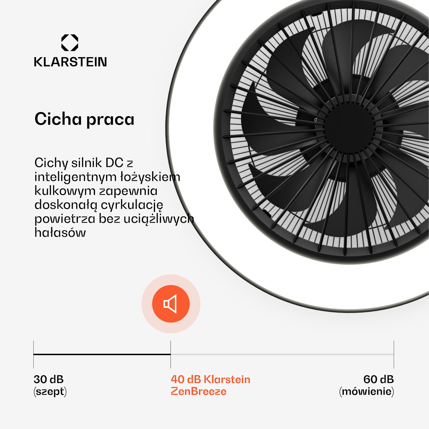 ZenBreeze inteligentny wentylator sufitowy z oświetleniem | 48 cm | 16 W | Cichy | LED | Akryl Czarny