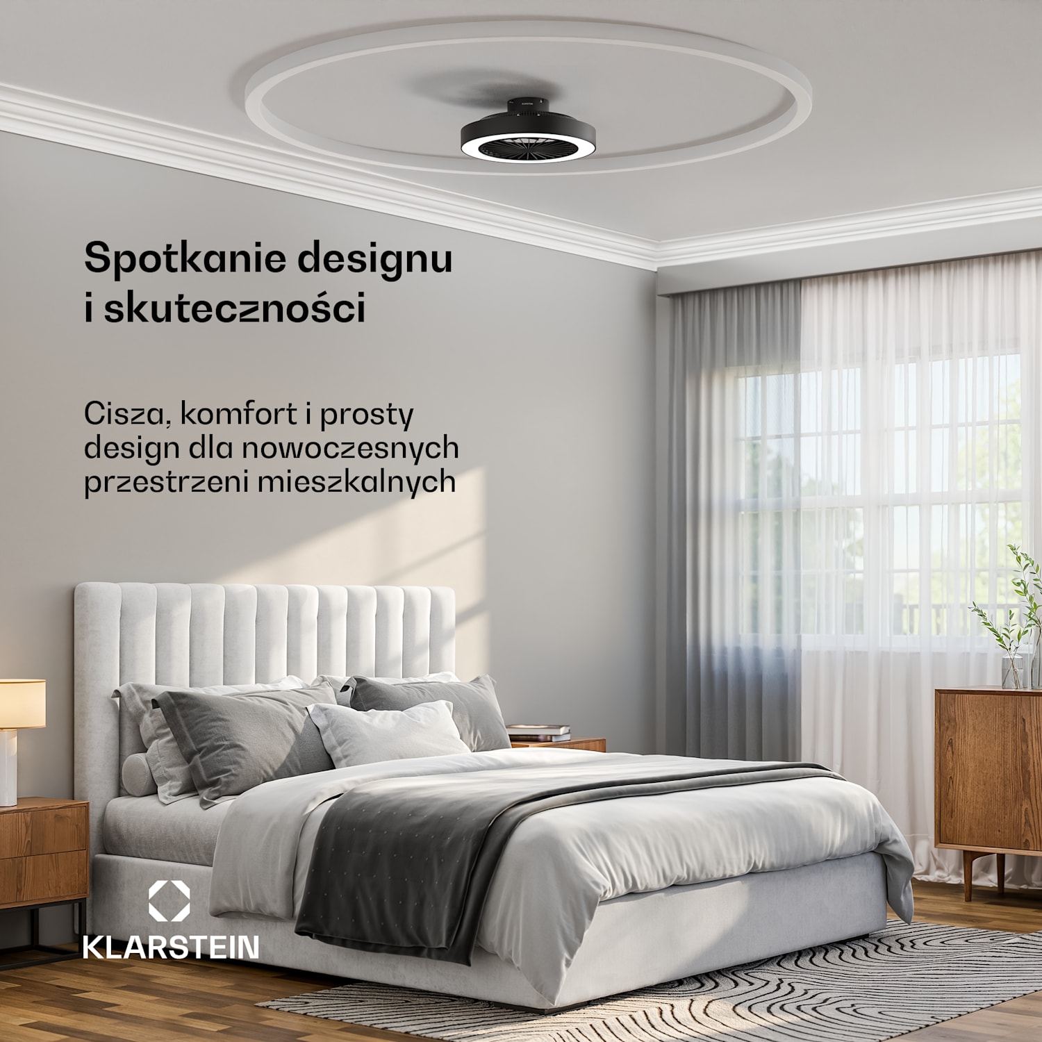 ZenBreeze inteligentny wentylator sufitowy z oświetleniem | 48 cm | 16 W | Cichy | LED | Akryl Czarny