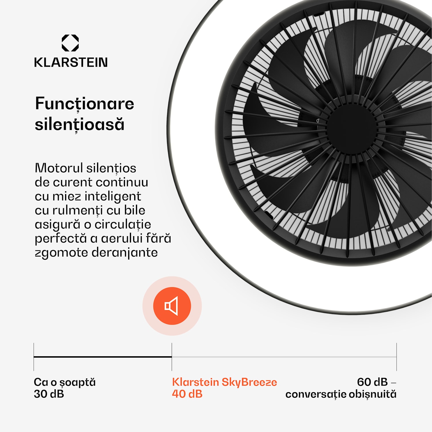 Ventilator de tavan inteligent ZenBreeze cu lumină | 48 cm | 16 W | Silențios | LED | Acril Negru