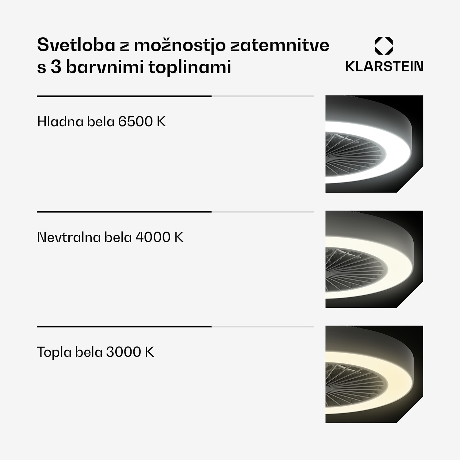 ZenBreeze Pametni stropni ventilator z lučjo | 48 cm | 16 W | Tihi | LED | Akril Črna