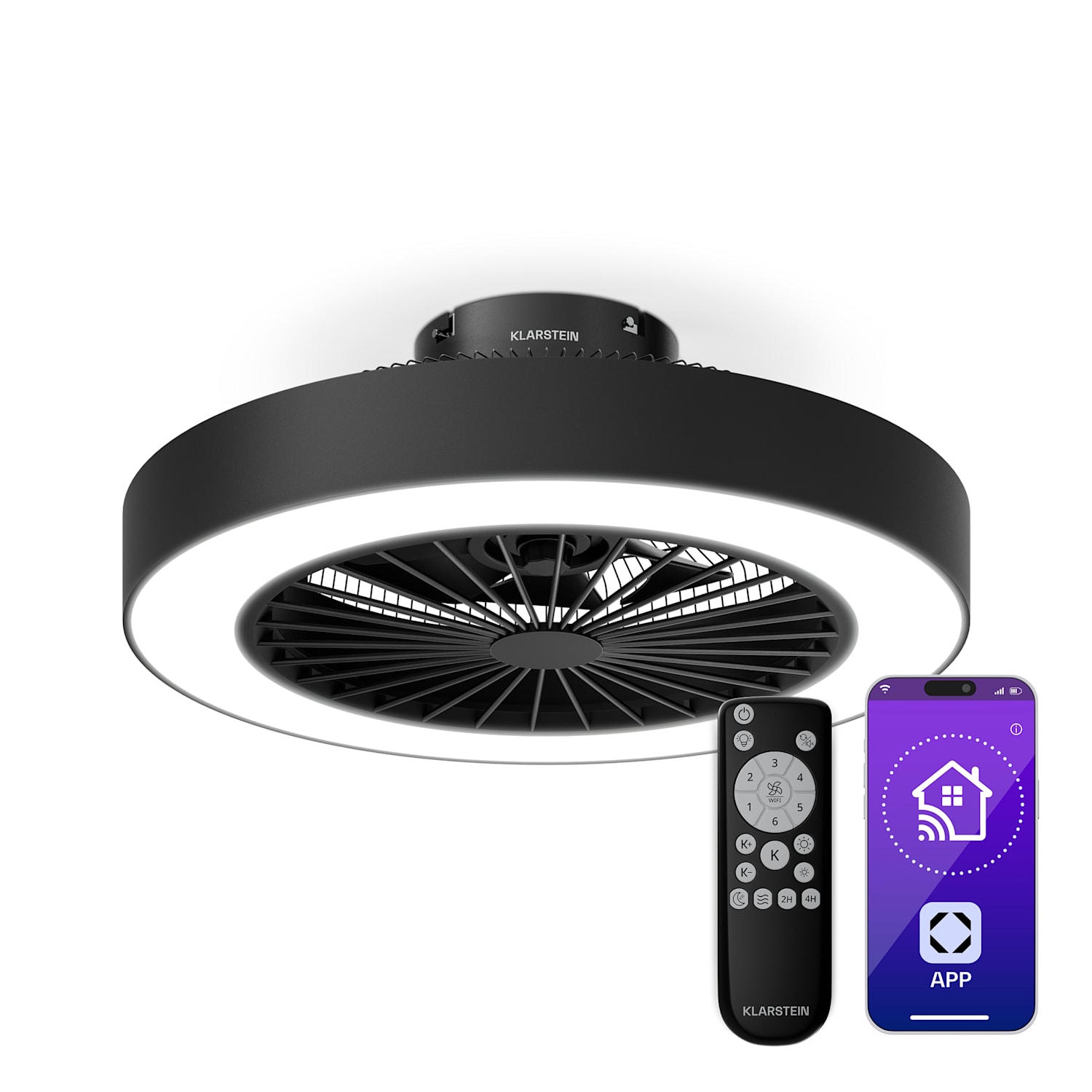 ZenBreeze Ventilateur de plafond connecté avec éclairage | 48 cm | 16 W | Silencieux | LED | Acrylique Noir