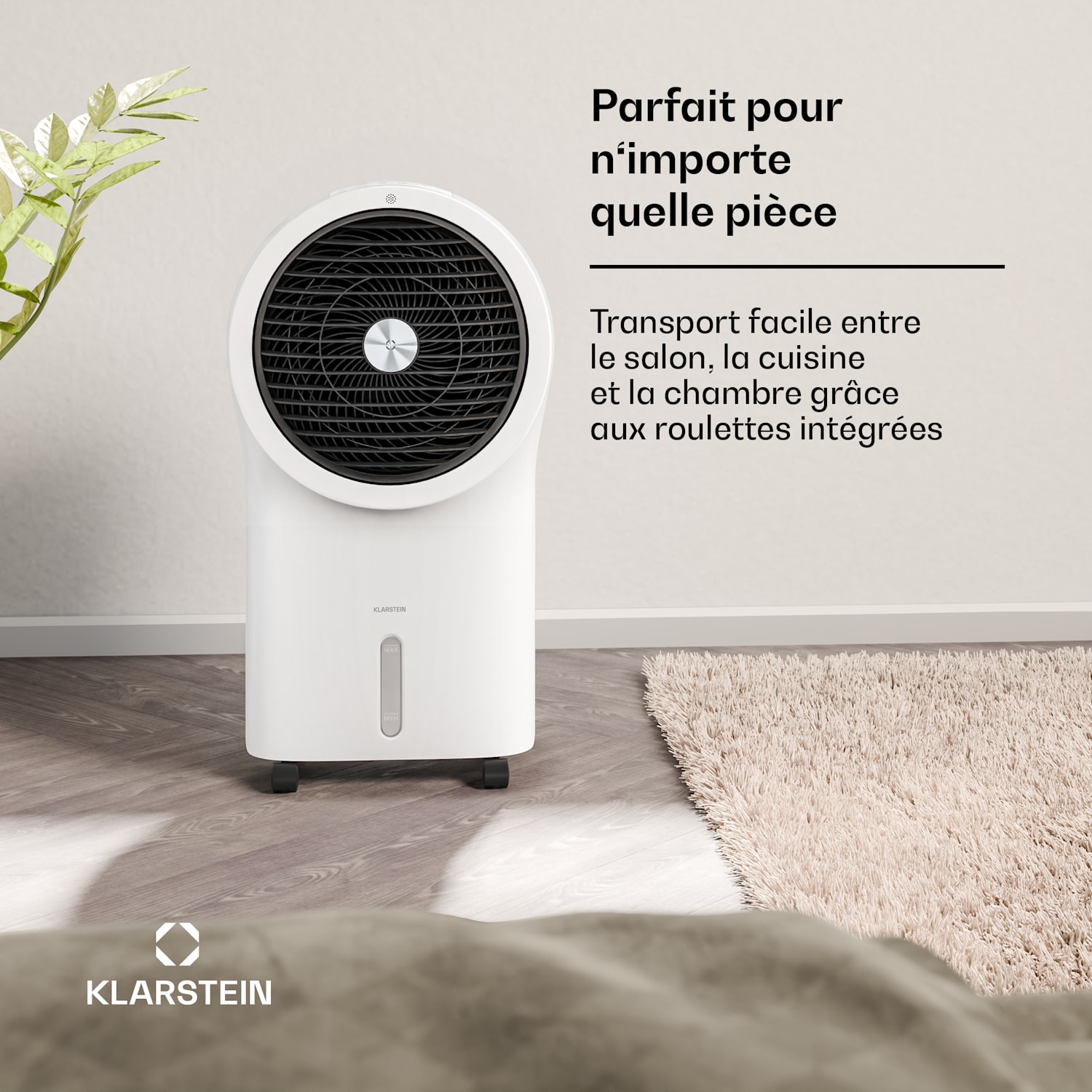 Rafraîchisseur d'air Whirlwind | 320 m³/h | 6 l | 30 m² | 2 packs de refroidissement | 3 modes | 60 W 320 m³/h | Blanc