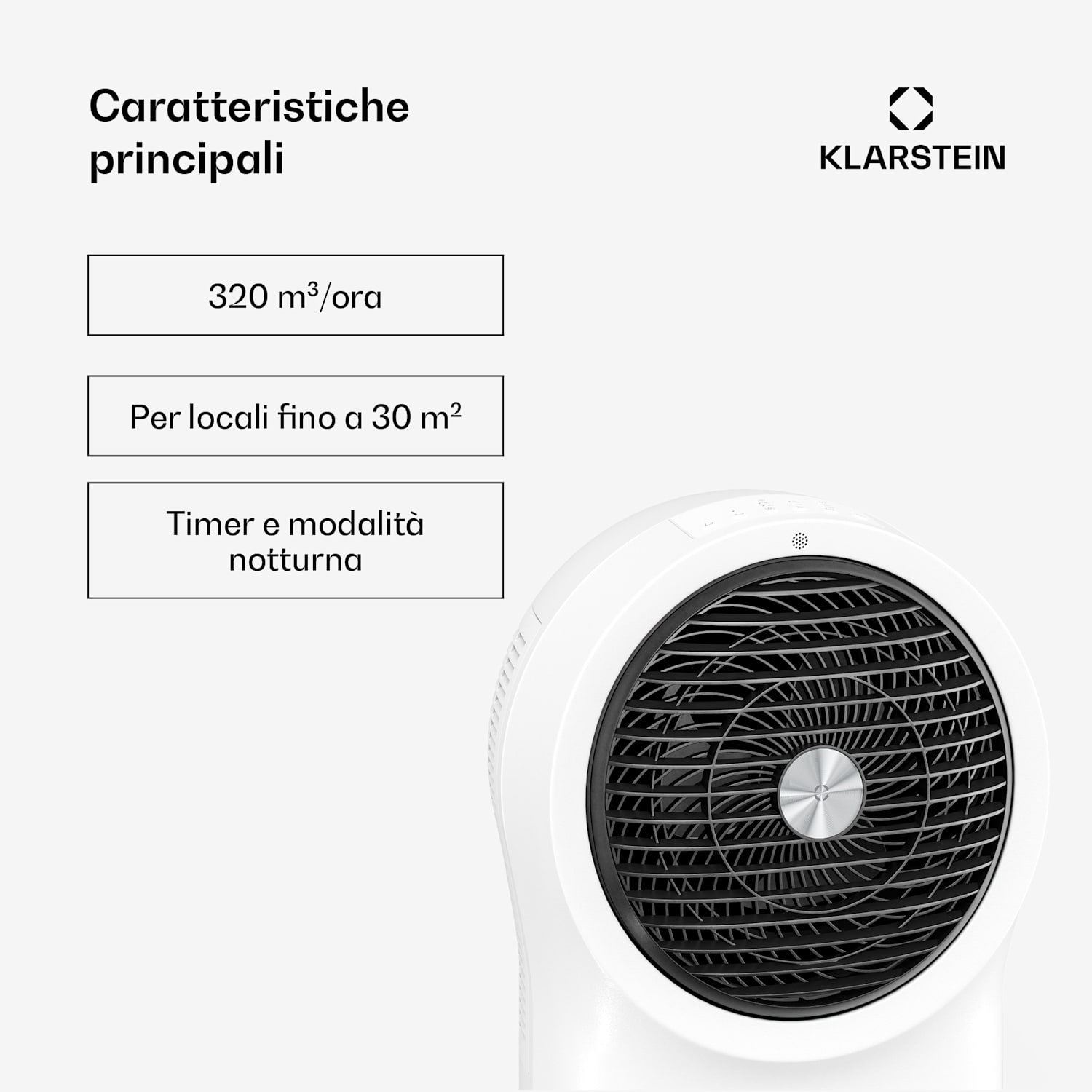 Whirlwind - Raffrescatore evaporativo | 320 m³/ora | 6 l | 30 m² | 2 elementi refrigeranti | 3 modalità | 60 W 320 m³/h | Bianco