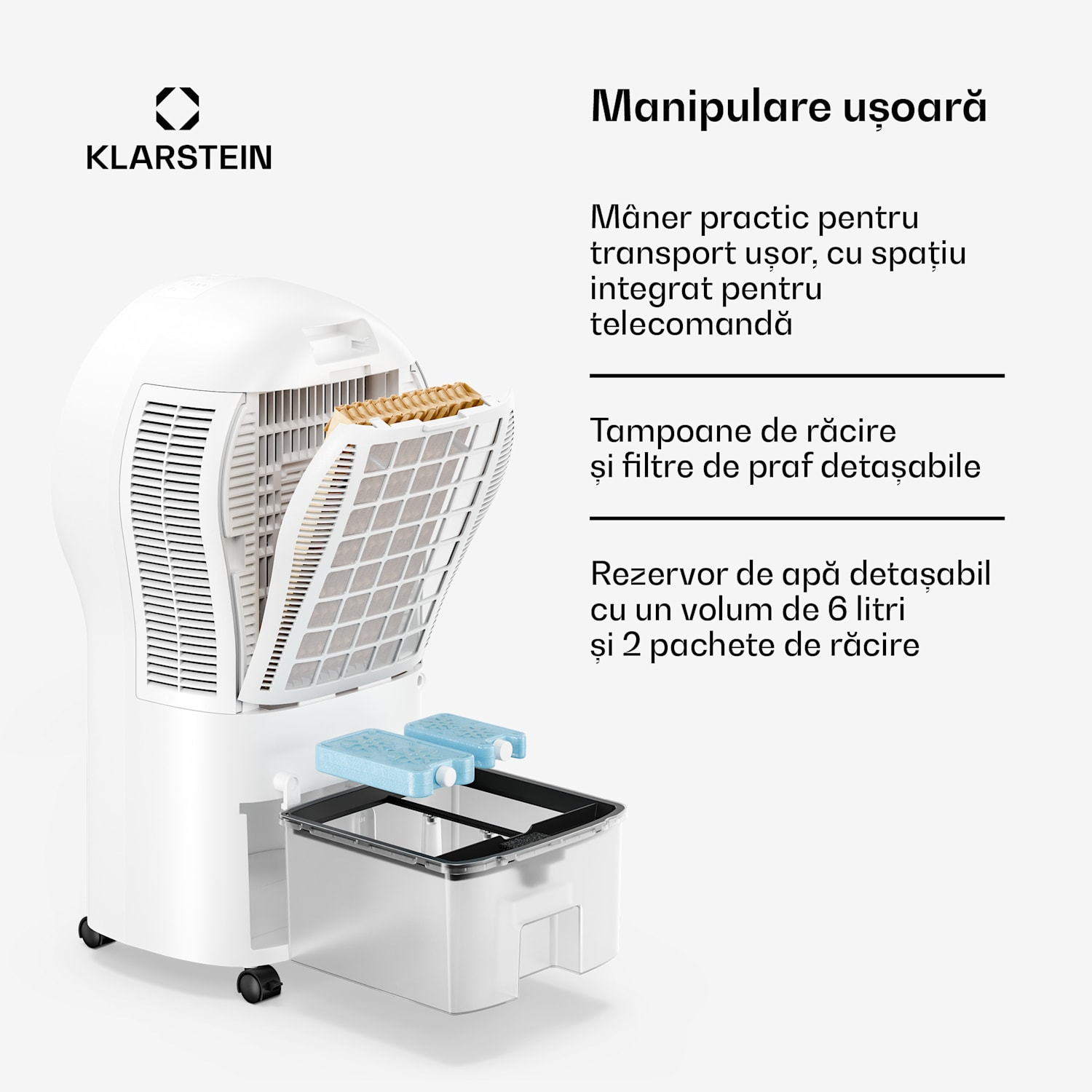 Whirlwind răcitor de aer | 320 m³/h | 6 l | 30 m² | 2 pachete de răcire | 3 moduri | 60 W 320 m³/h | Alb