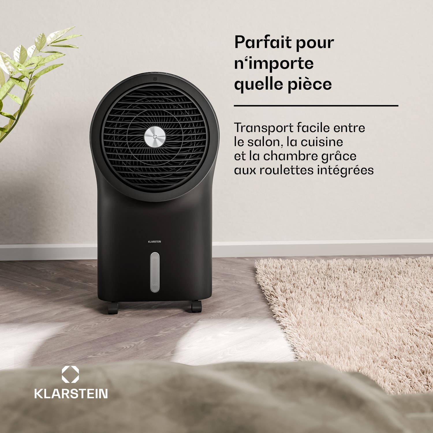 Rafraîchisseur d'air Whirlwind | 320 m³/h | 6 l | 30 m² | 2 packs de refroidissement | 3 modes | 60 W 320 m³/h | Noir