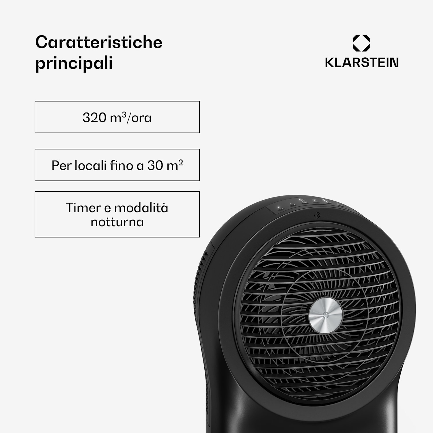 Whirlwind - Raffrescatore evaporativo | 320 m³/ora | 6 l | 30 m² | 2 elementi refrigeranti | 3 modalità | 60 W 320 m³/h | Nero