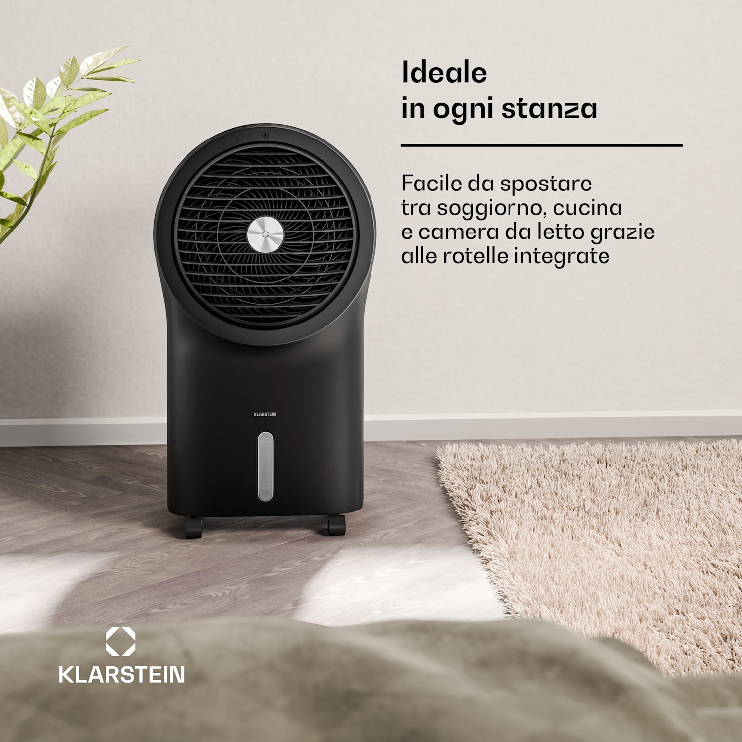 Whirlwind - Raffrescatore evaporativo | 320 m³/ora | 6 l | 30 m² | 2 elementi refrigeranti | 3 modalità | 60 W 320 m³/h | Nero