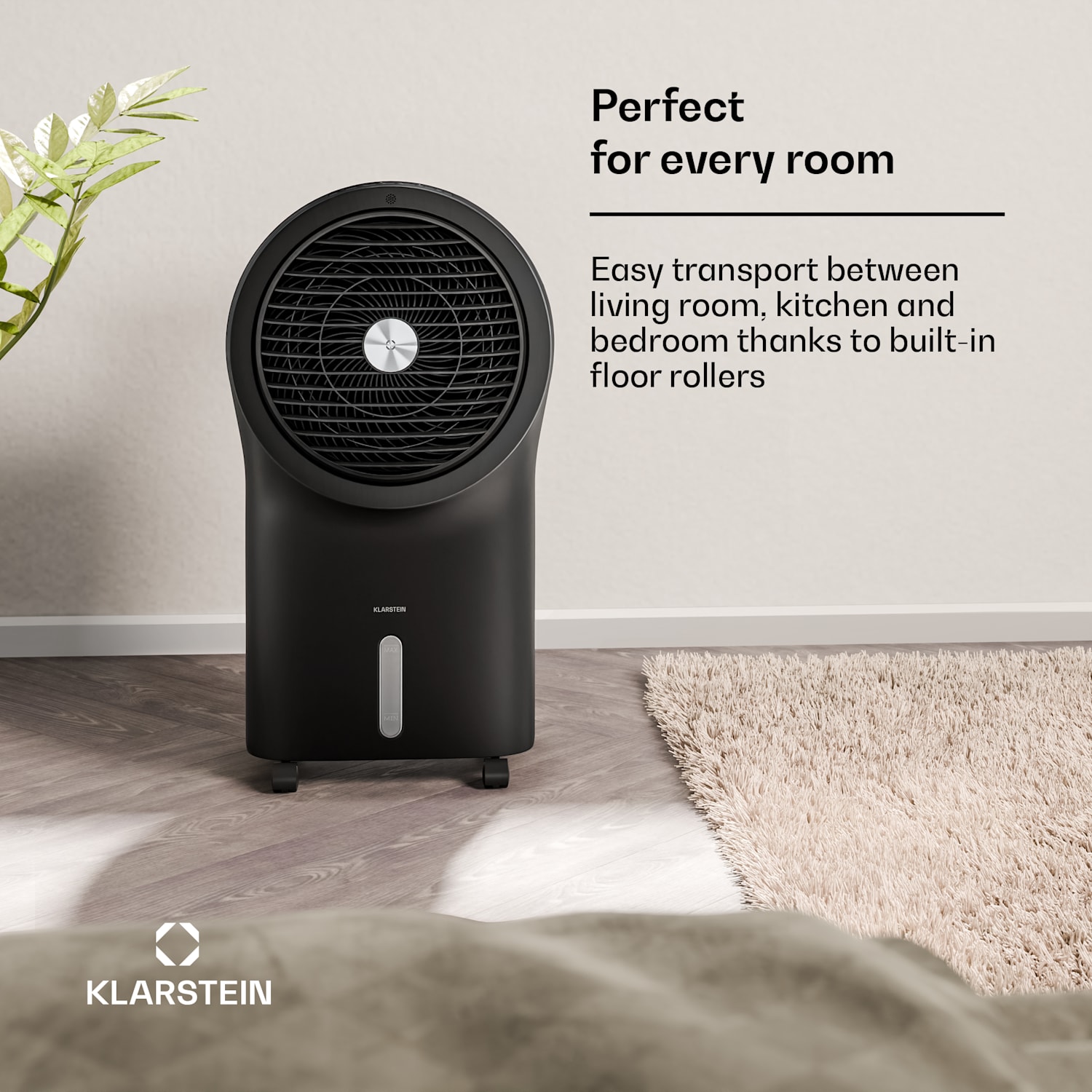 Arrefecedor de ar Whirlwind | 320 m³/h | 6 l | 30 m² | 2 bolsas de arrefecimento | 3 modos | 60 W 320 m³/h | Preto